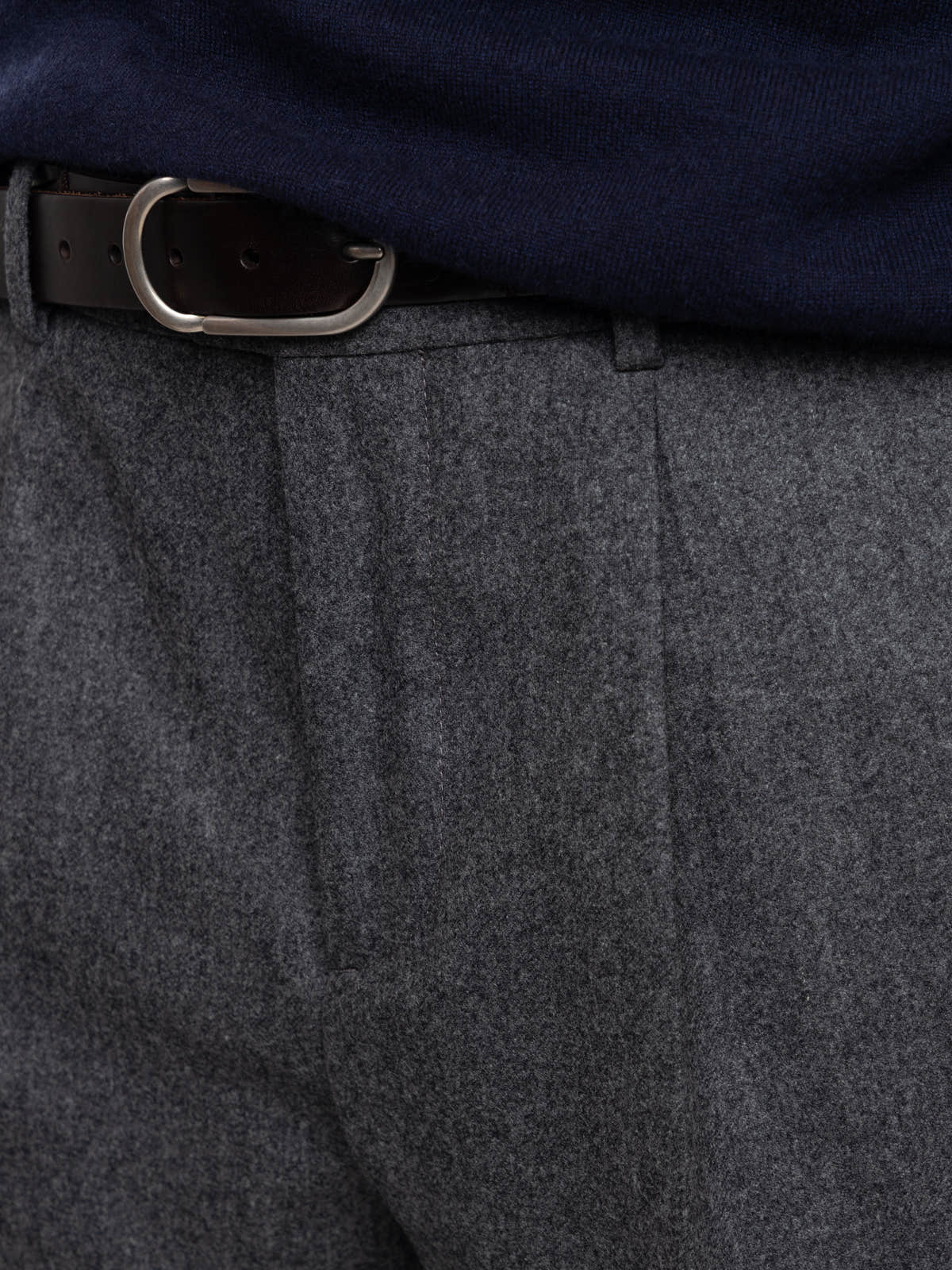 Dark Grey Pleated Virgin Wool Trousers