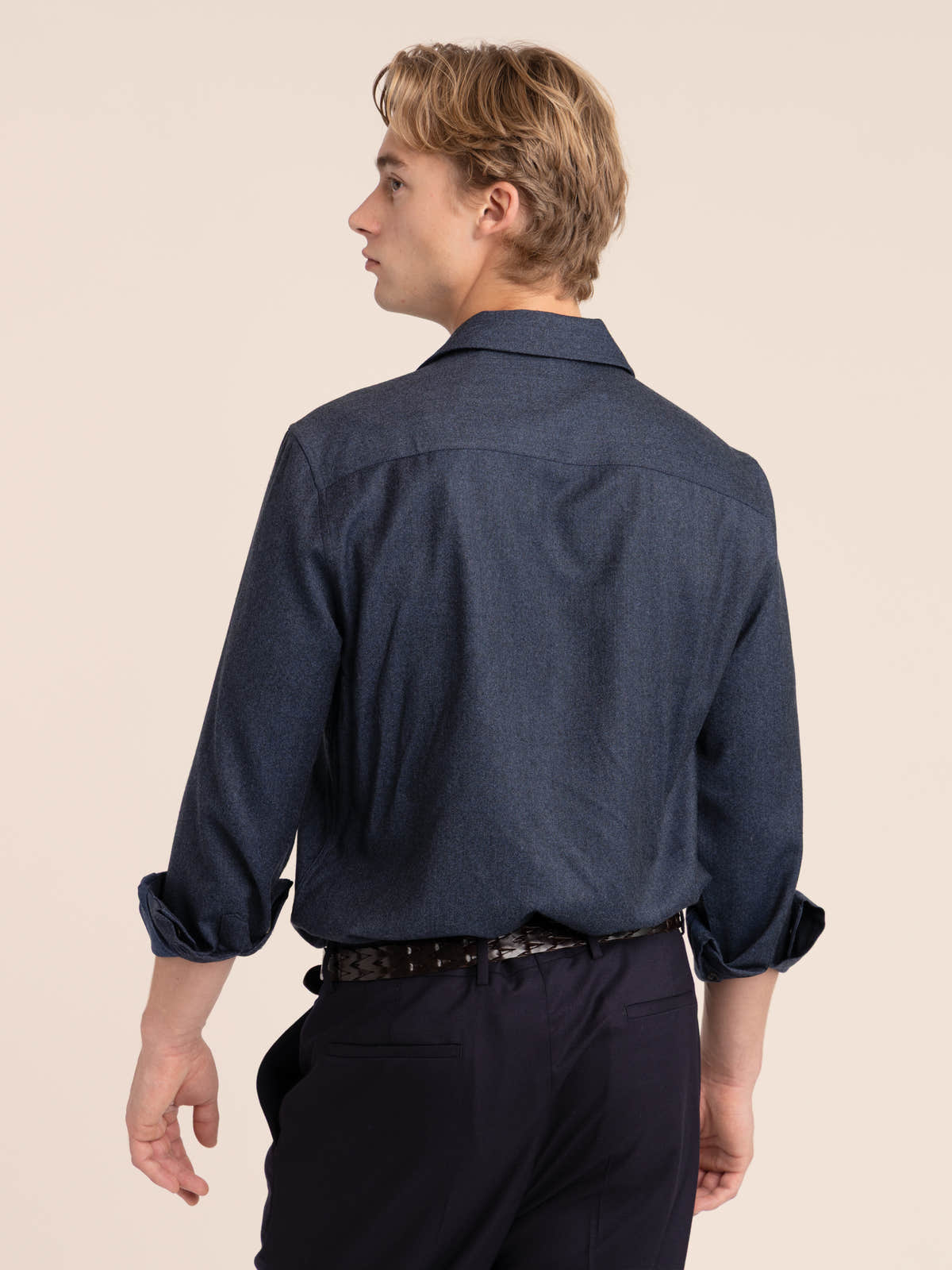 Denim Blue Virgin Wool Flannel Overshirt