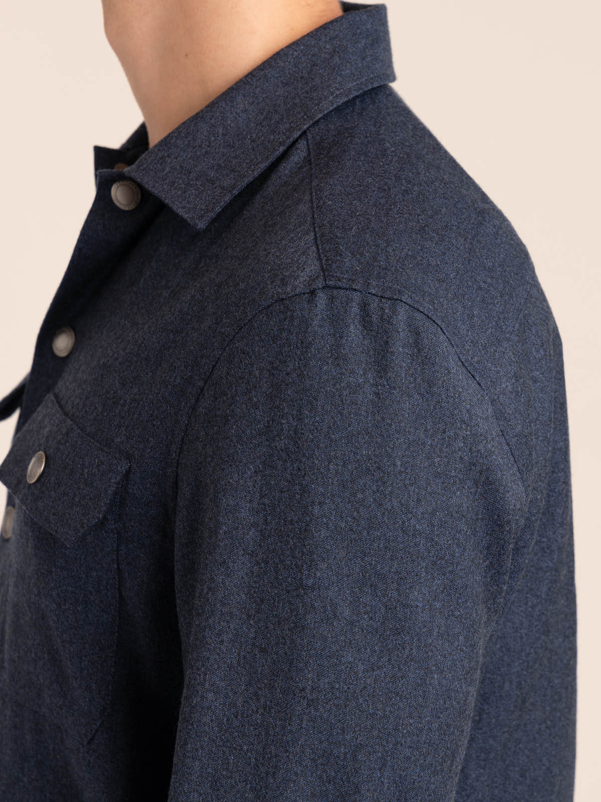 Denim Blue Virgin Wool Flannel Overshirt