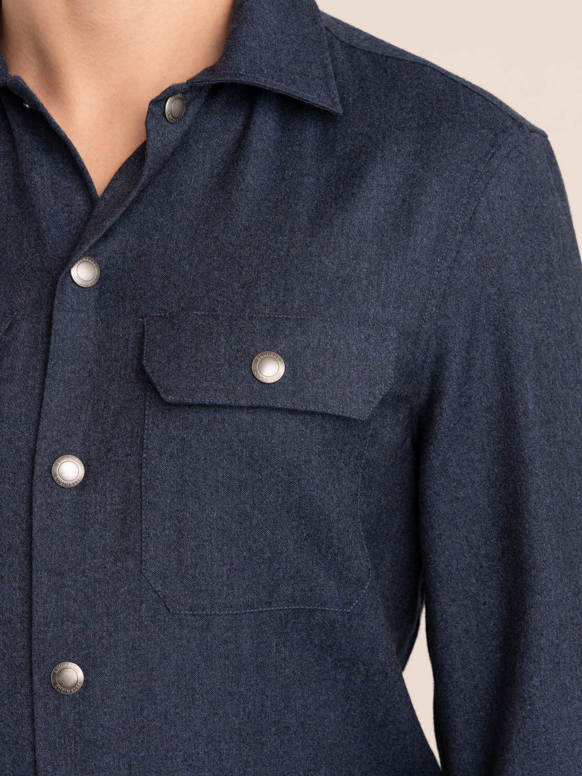Denim Blue Virgin Wool Flannel Overshirt