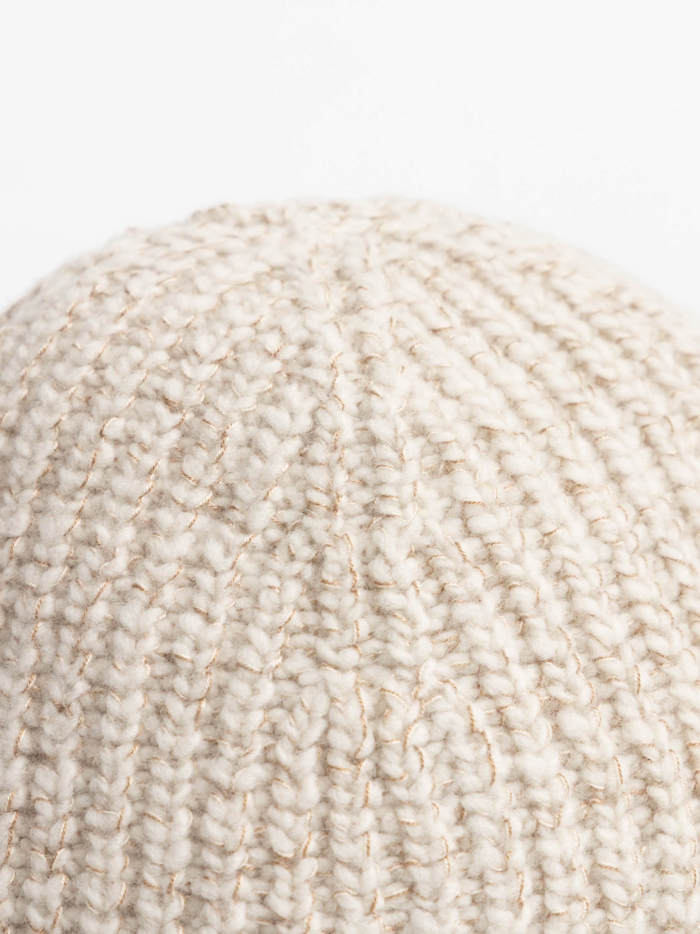 Ecru Wool, Silk and Cashmere English Rib Knit Chiné Beanie
