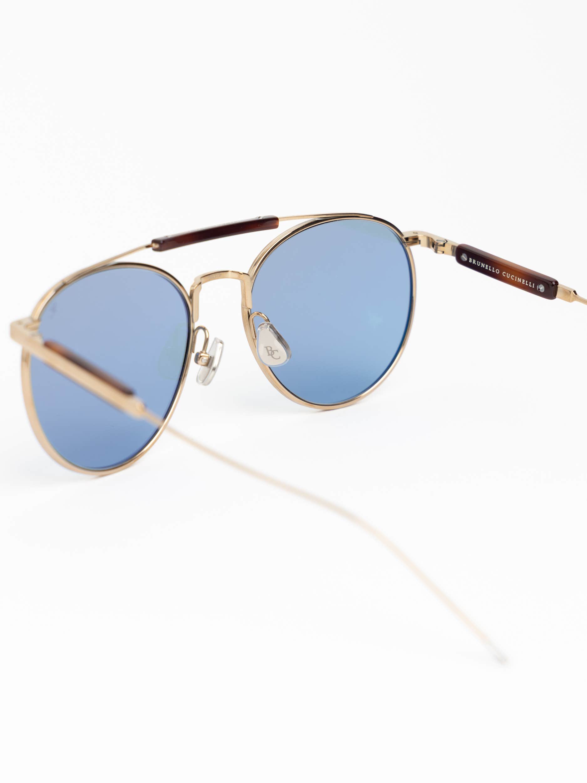 Gold Frame Sunglasses With Blue Lens