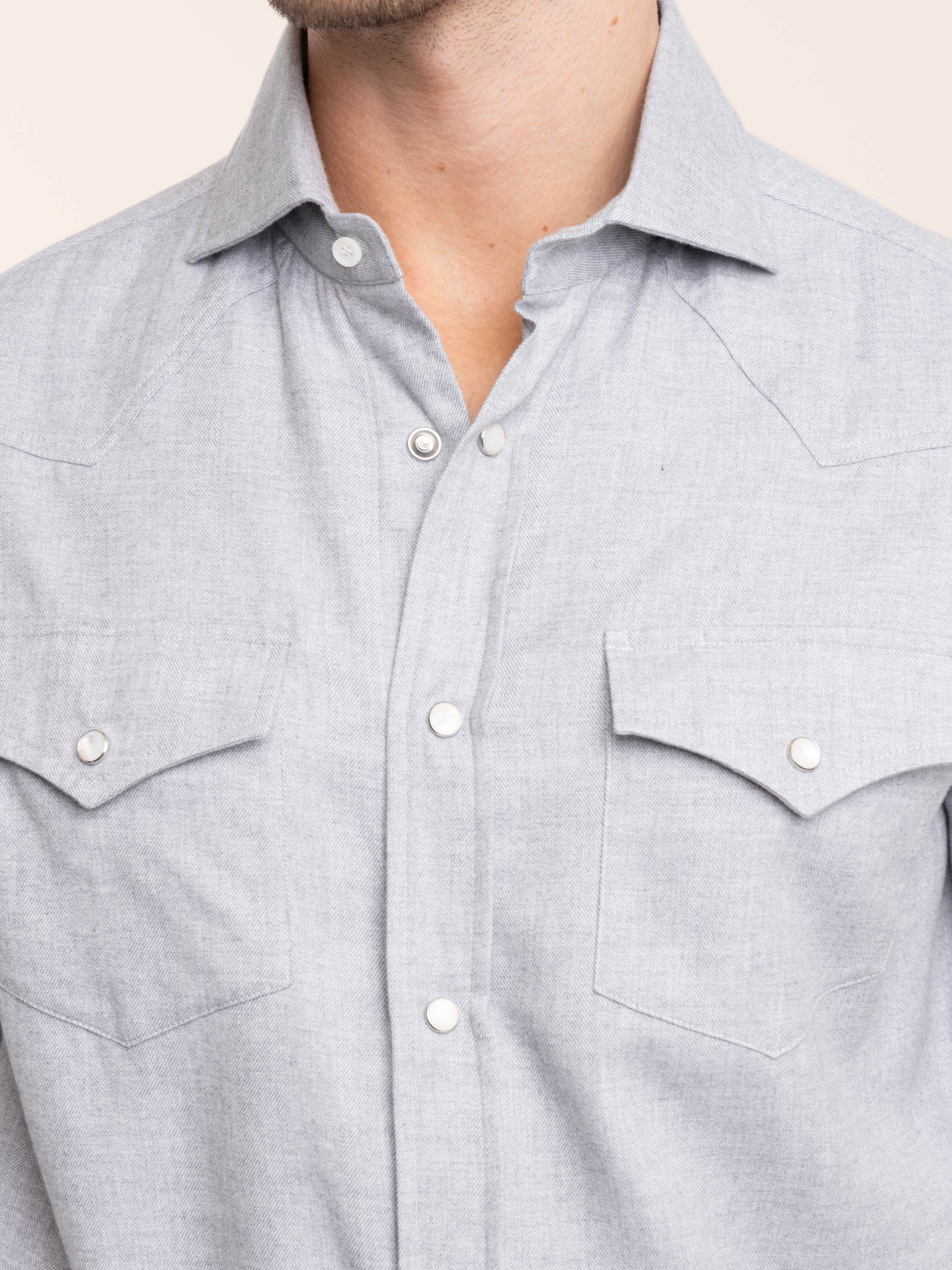 Grey Cotton Chevron Flannel Western Shirt