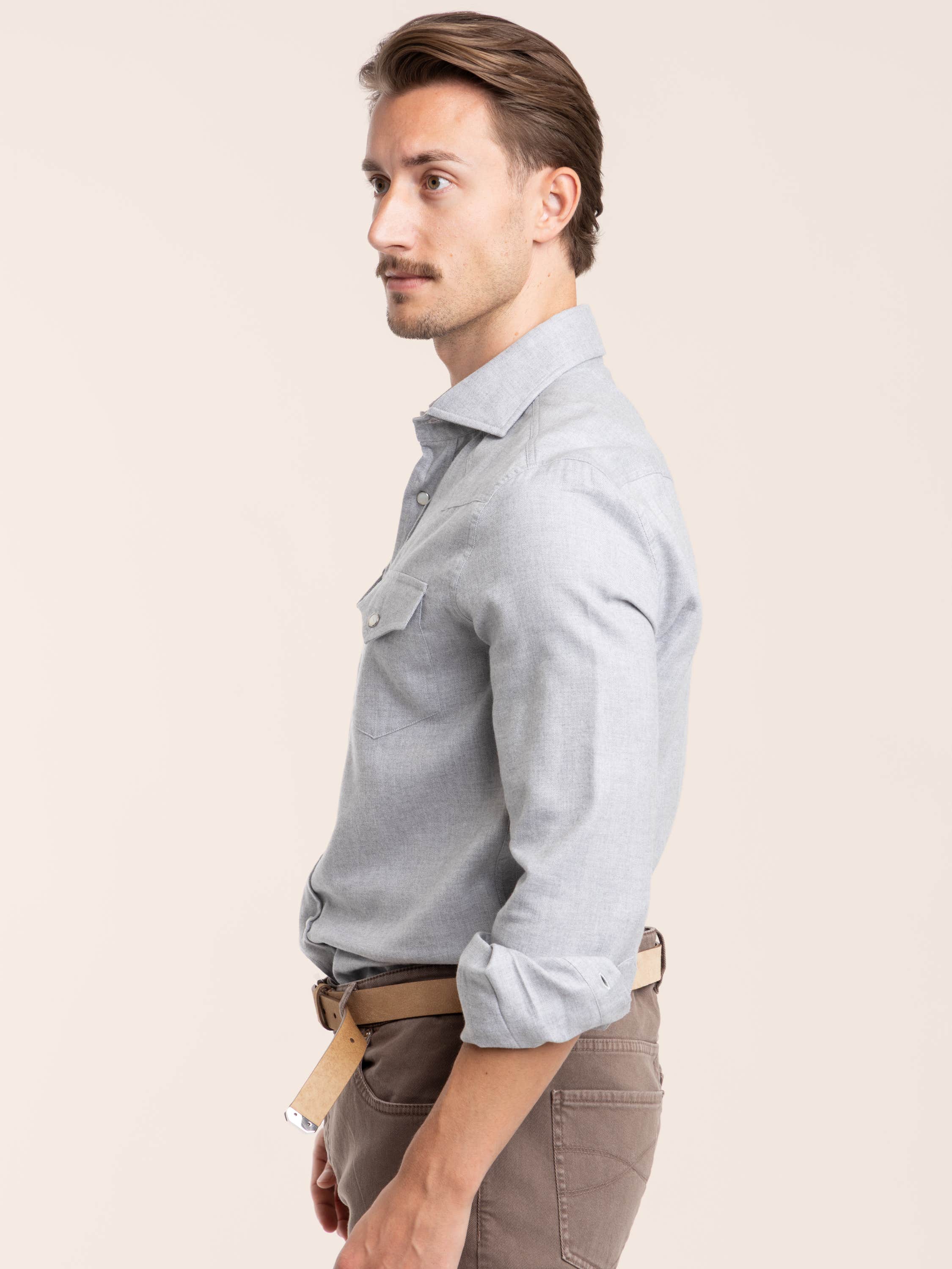 Grey Cotton Chevron Flannel Western Shirt