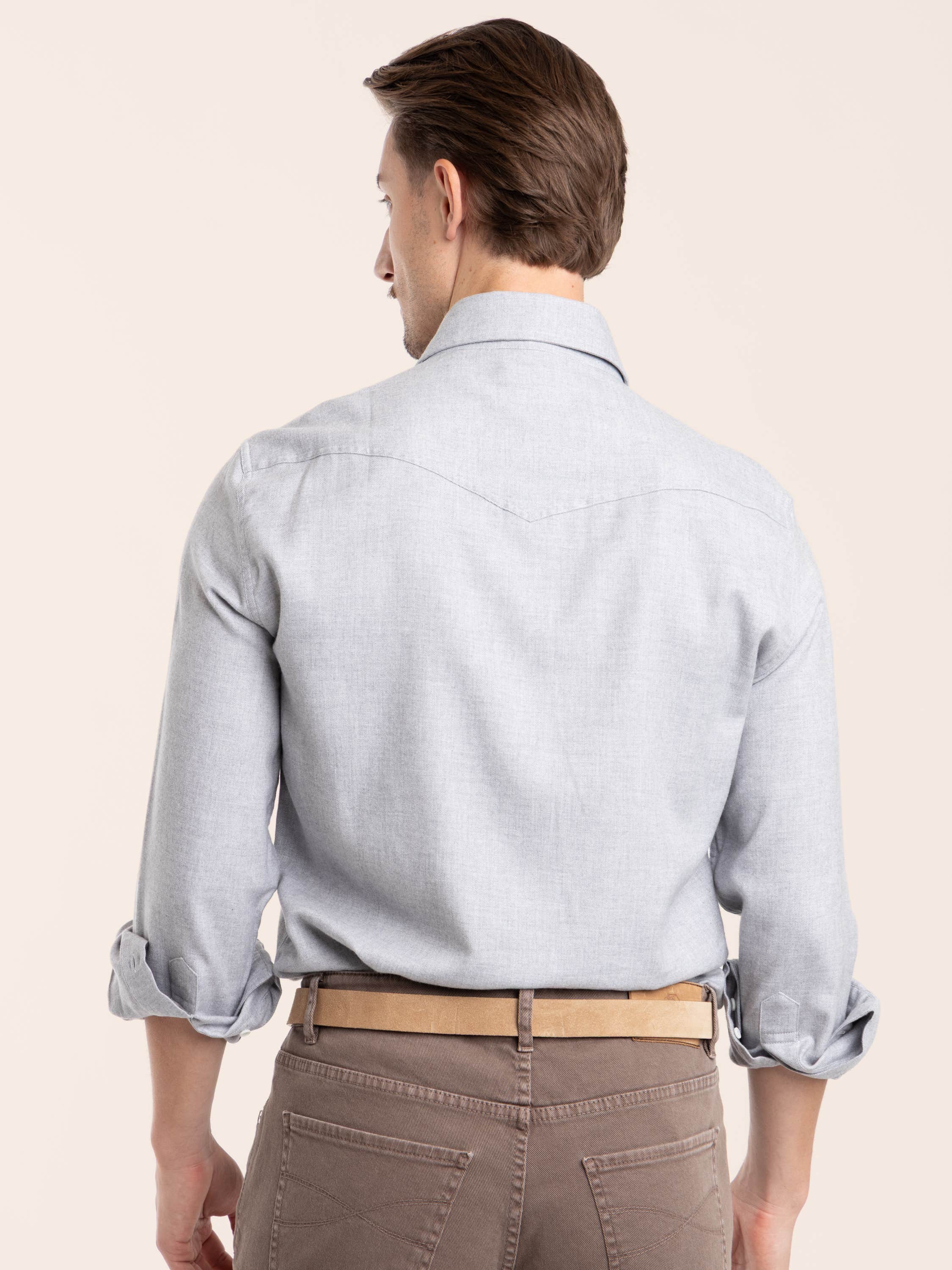 Grey Cotton Chevron Flannel Western Shirt