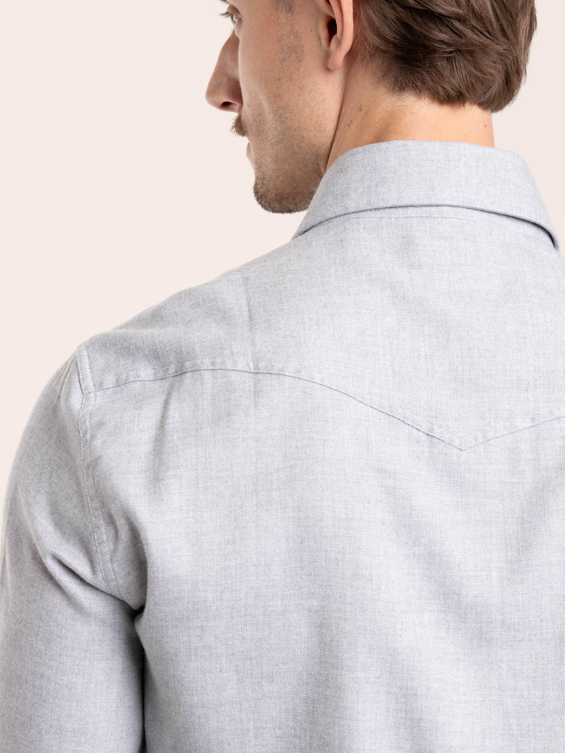Grey Cotton Chevron Flannel Western Shirt