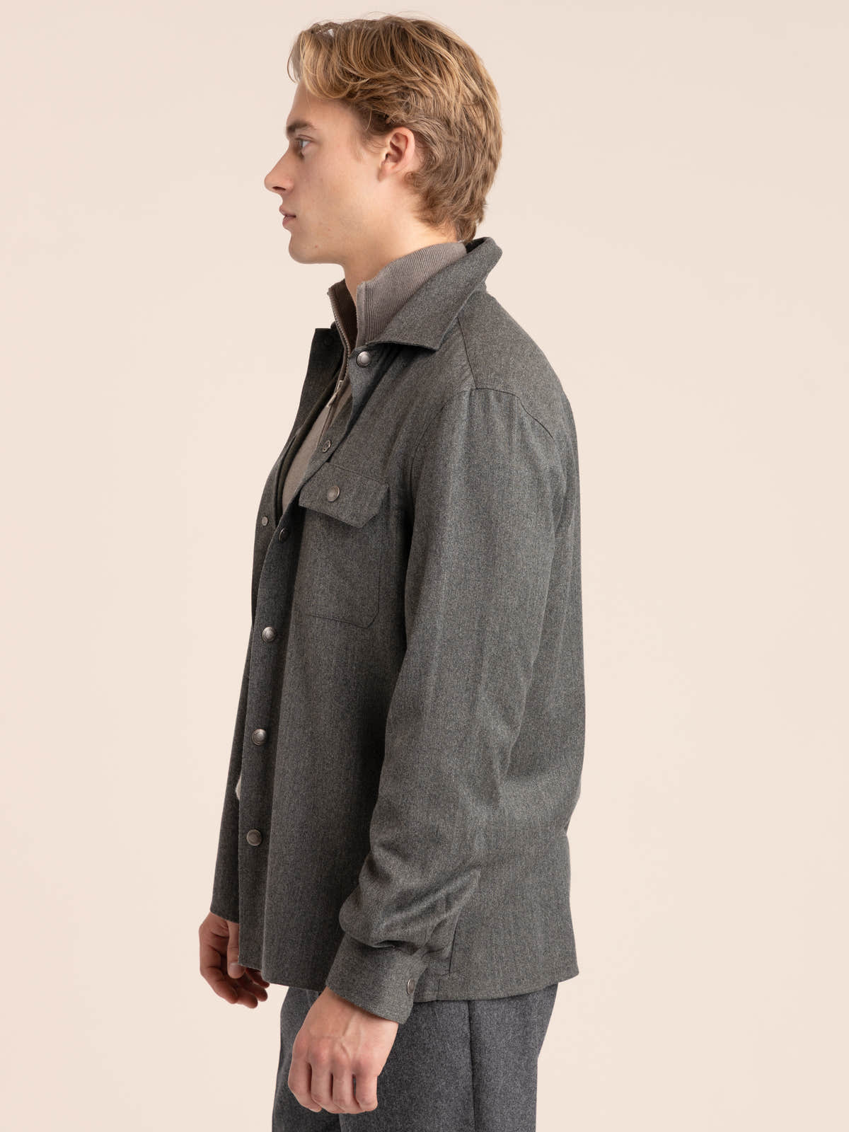 Grey Virgin Wool Flannel Overshirt