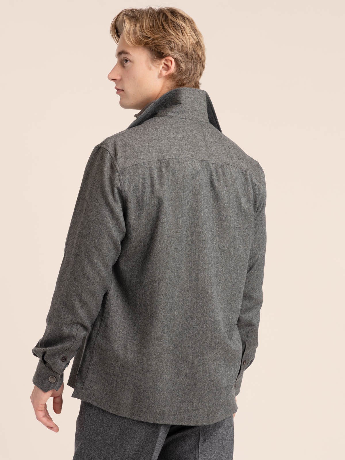 Grey Virgin Wool Flannel Overshirt