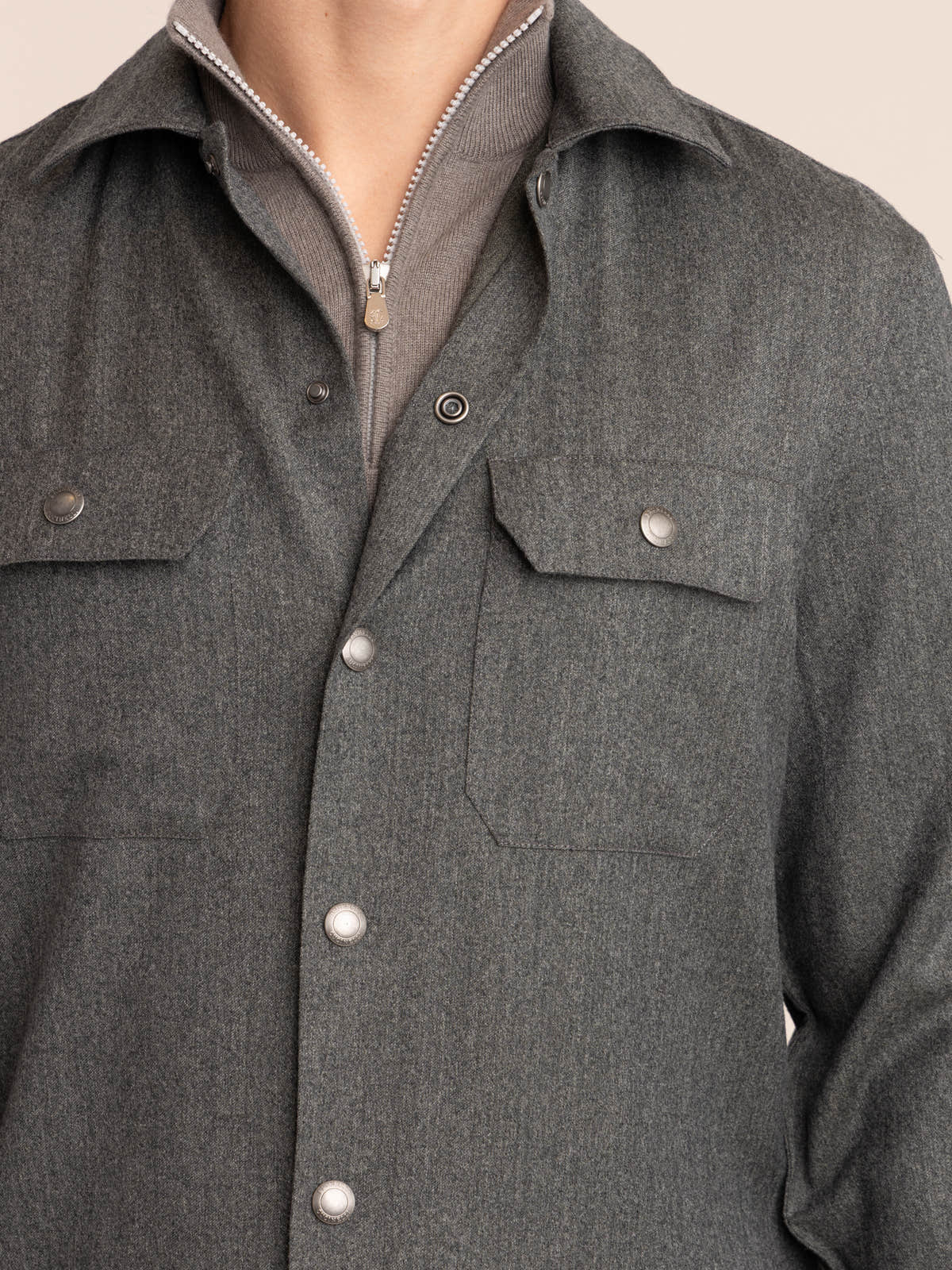 Grey Virgin Wool Flannel Overshirt