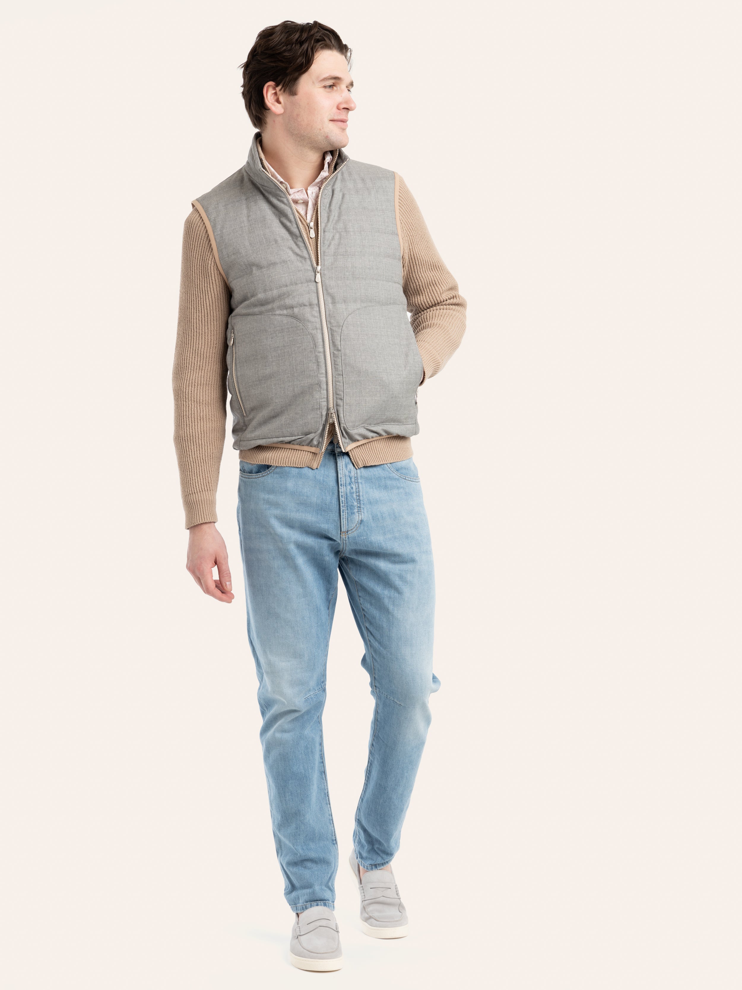 Grey Wool Fresco Lightweight Down Vest – The Helm Clothing