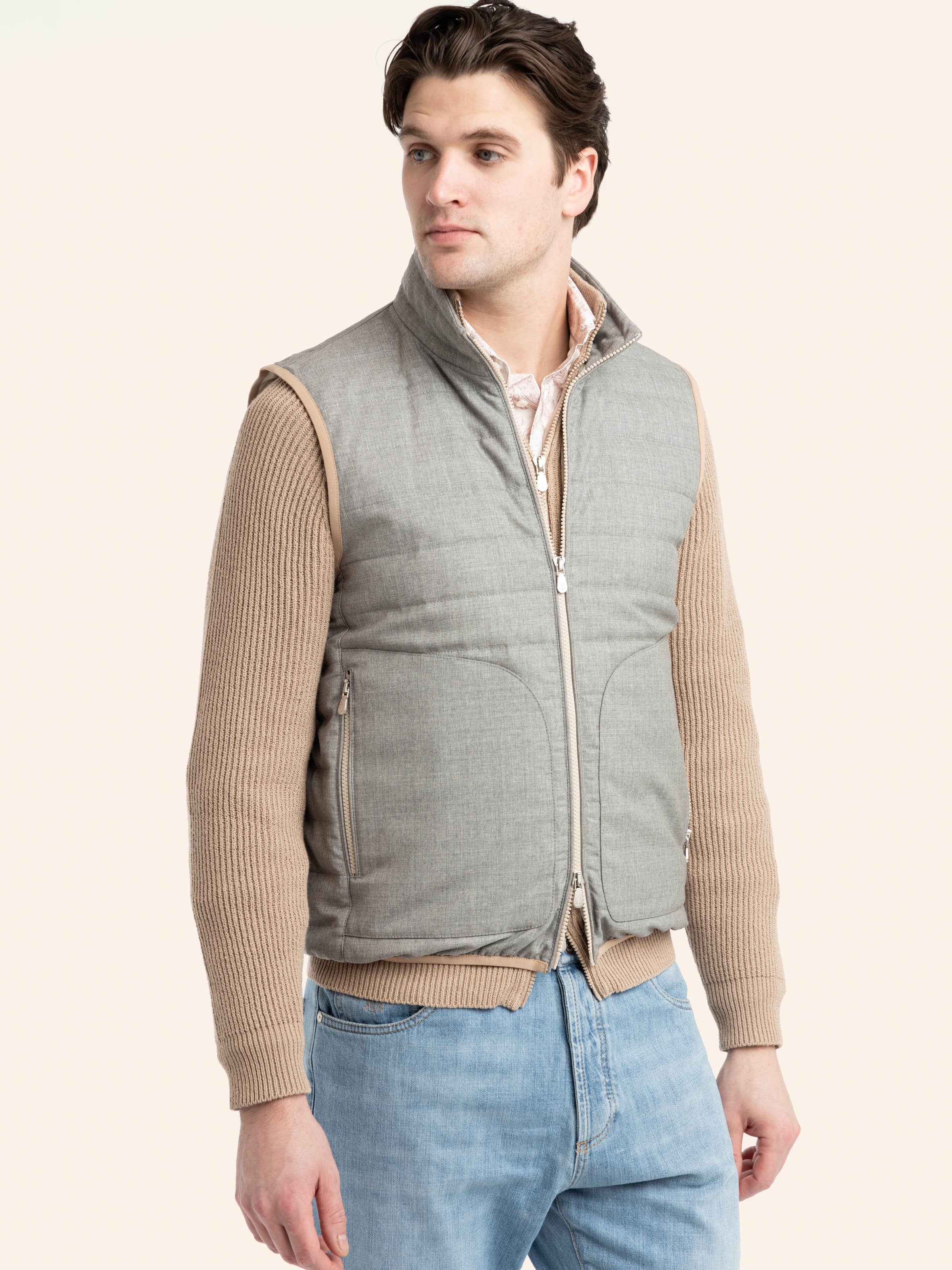 Grey Wool Fresco Lightweight Down Vest