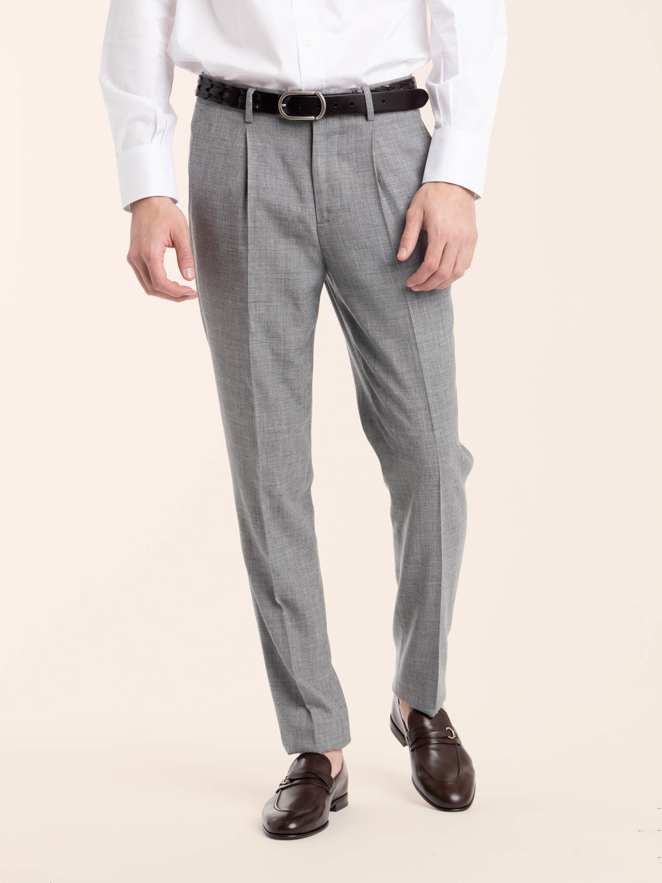 Heather Grey Single Pleat Trousers