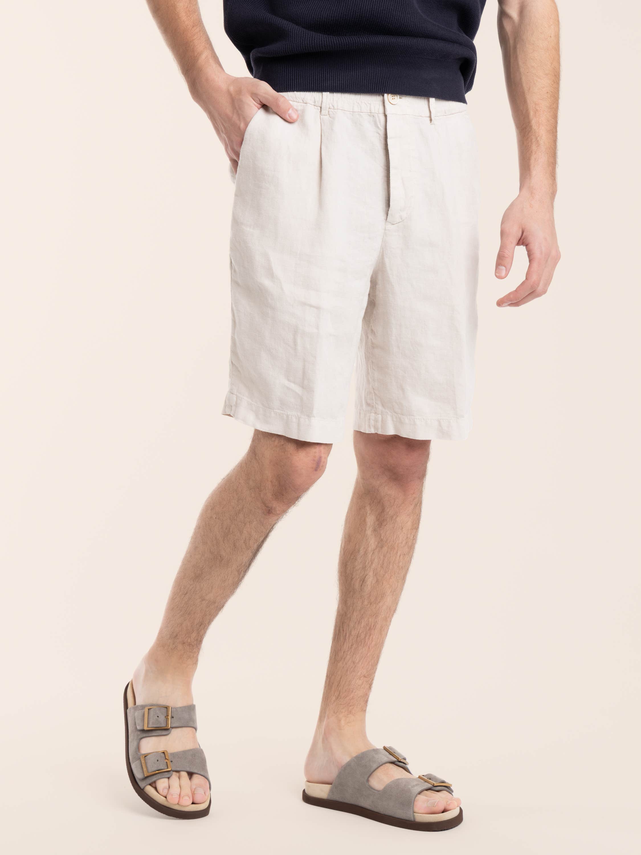 Juta Brown Garment-dyed Bermuda Shorts in Linen Gabardine