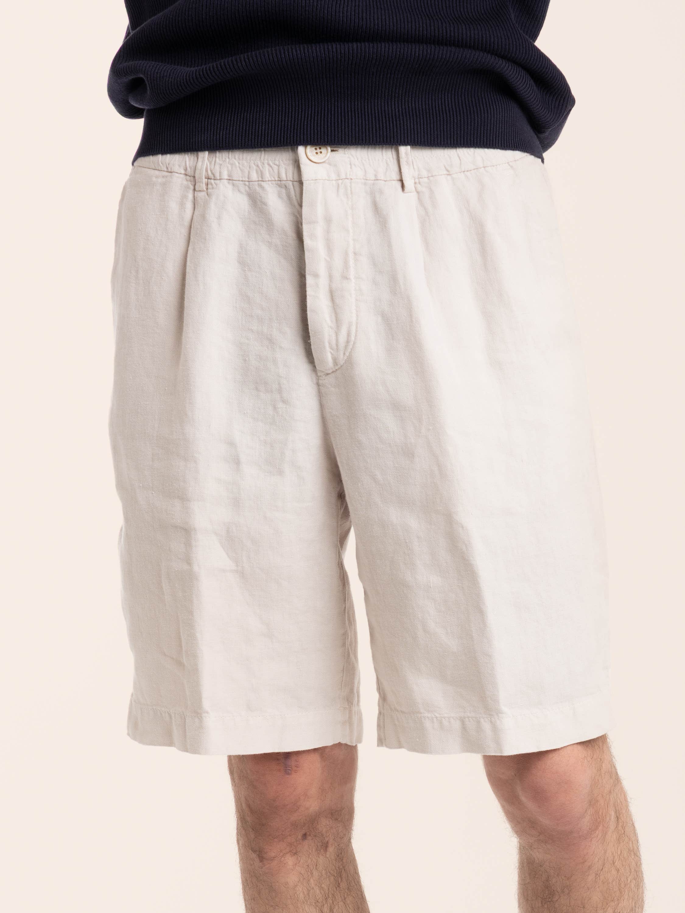 Juta Brown Garment-dyed Bermuda Shorts in Linen Gabardine