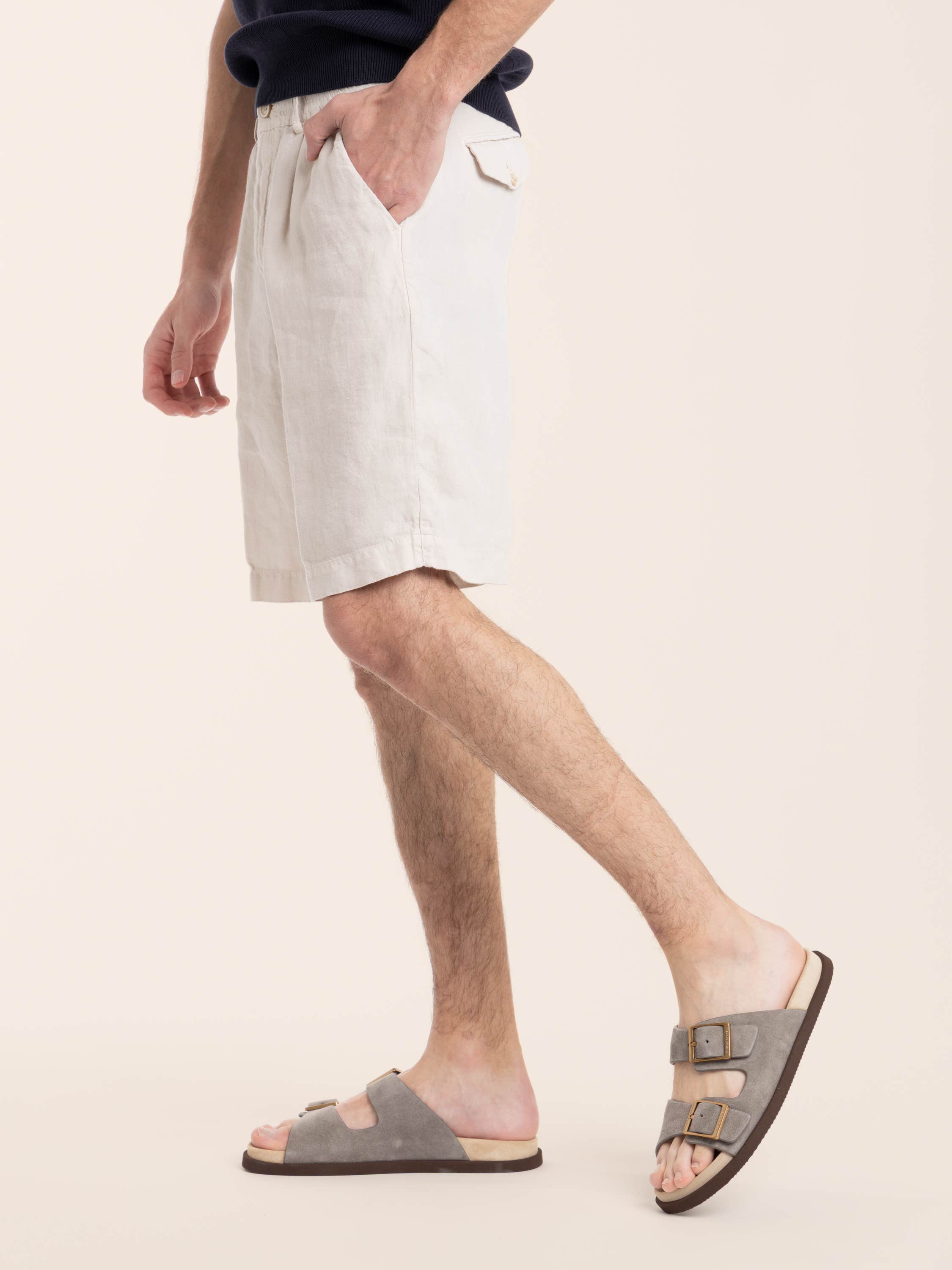 Juta Brown Garment-dyed Bermuda Shorts in Linen Gabardine