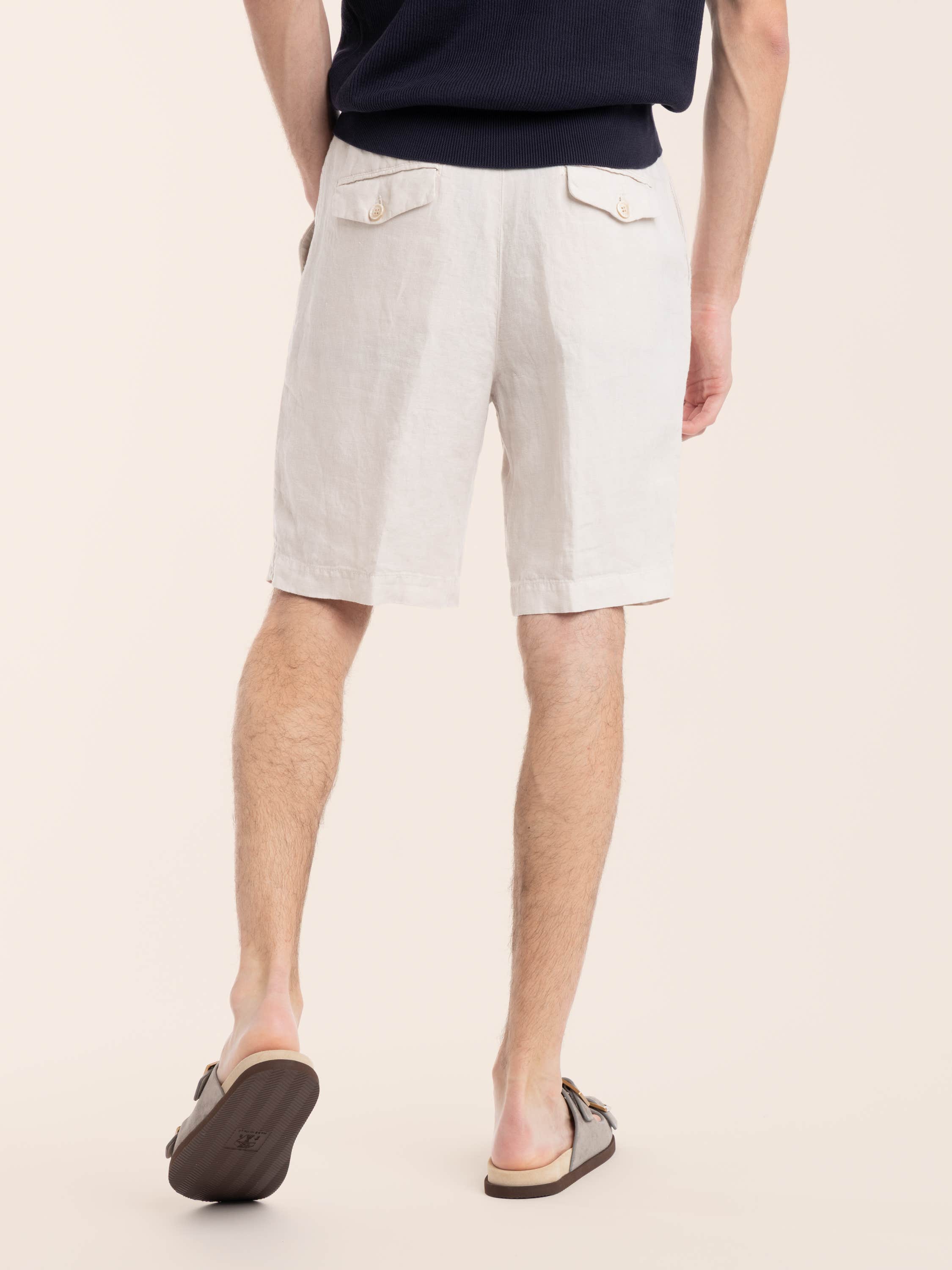 Juta Brown Garment-dyed Bermuda Shorts in Linen Gabardine