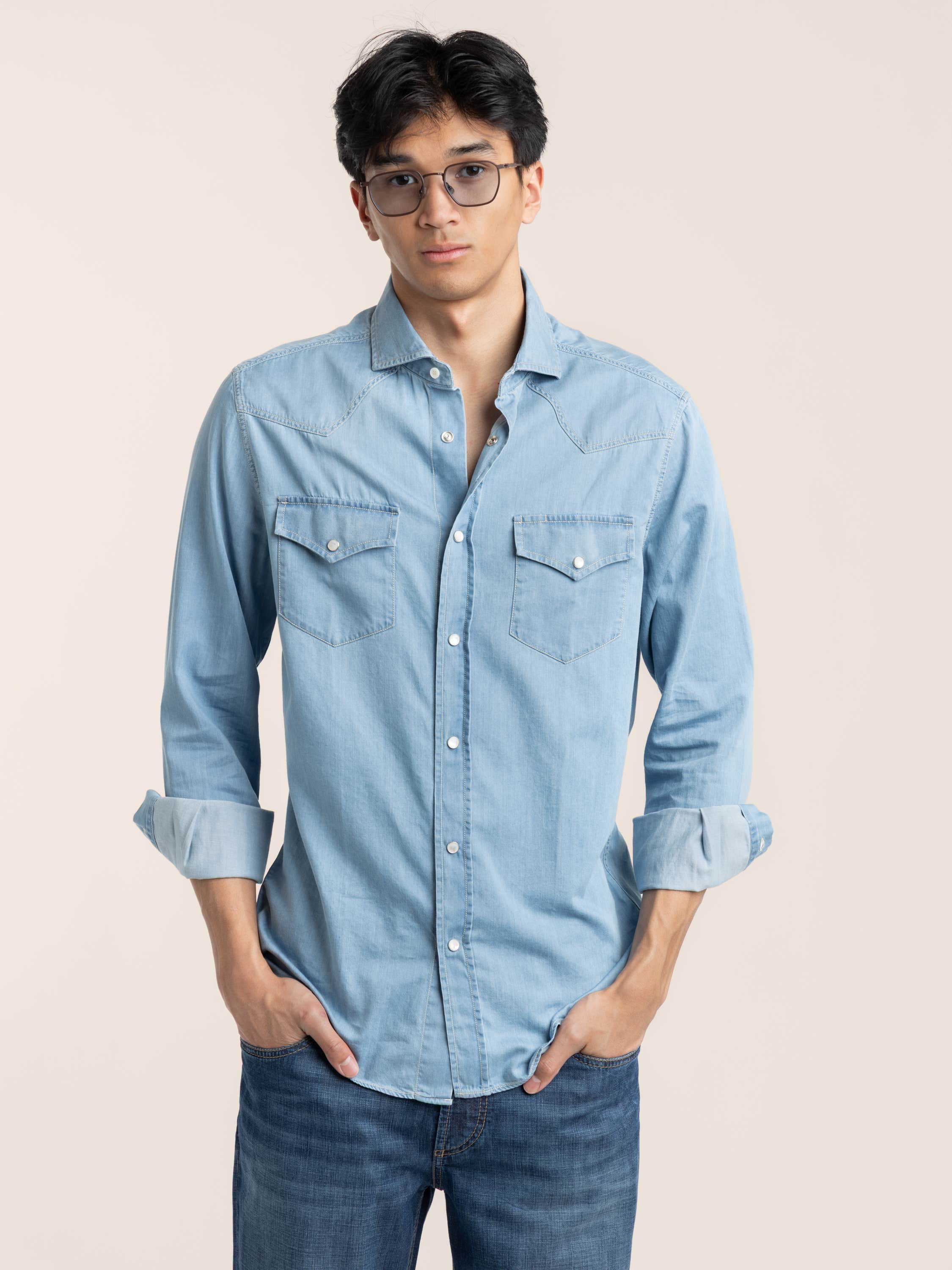 Light Blue Denim Easy Western Shirt