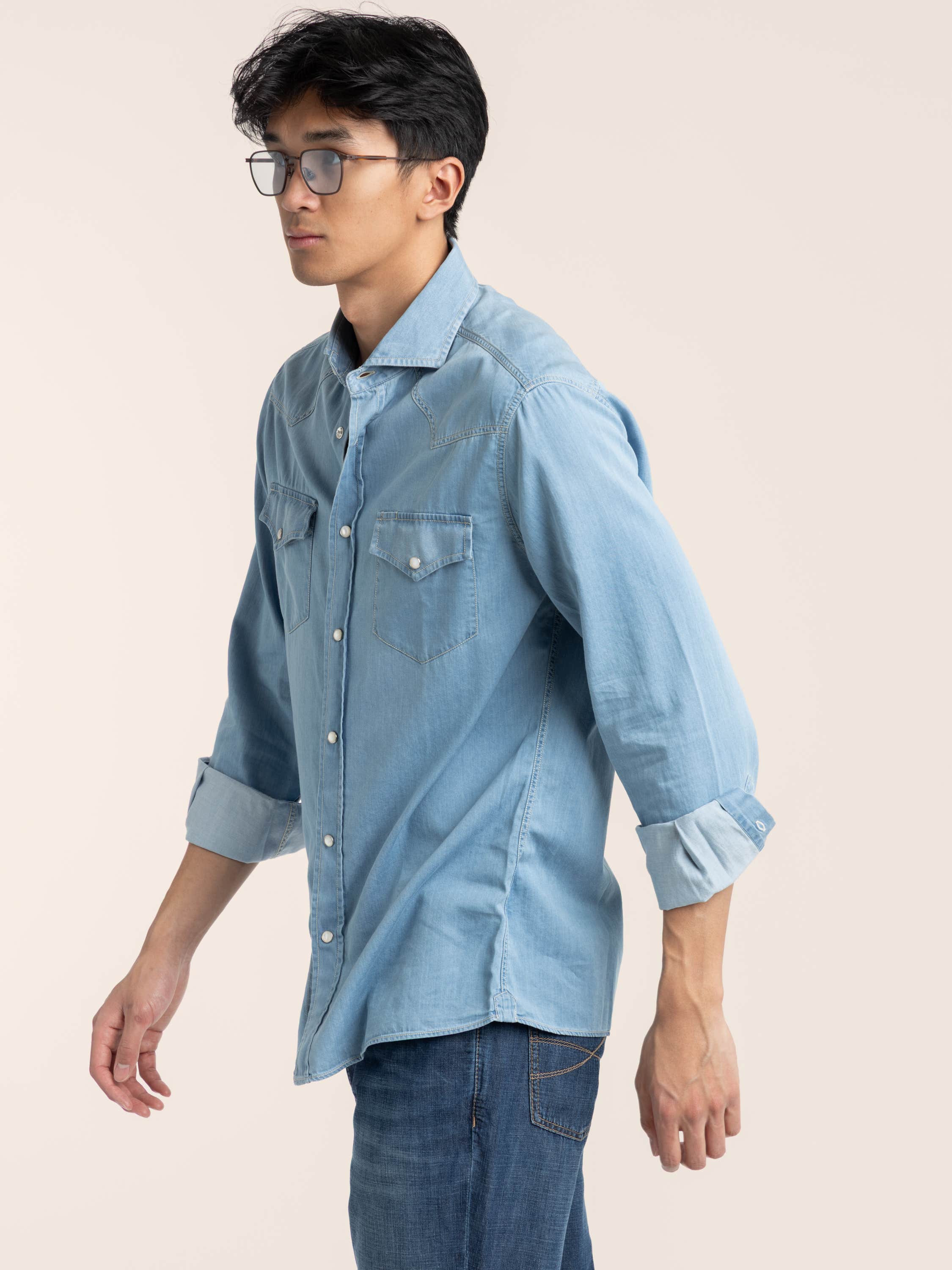 Light Blue Denim Easy Western Shirt