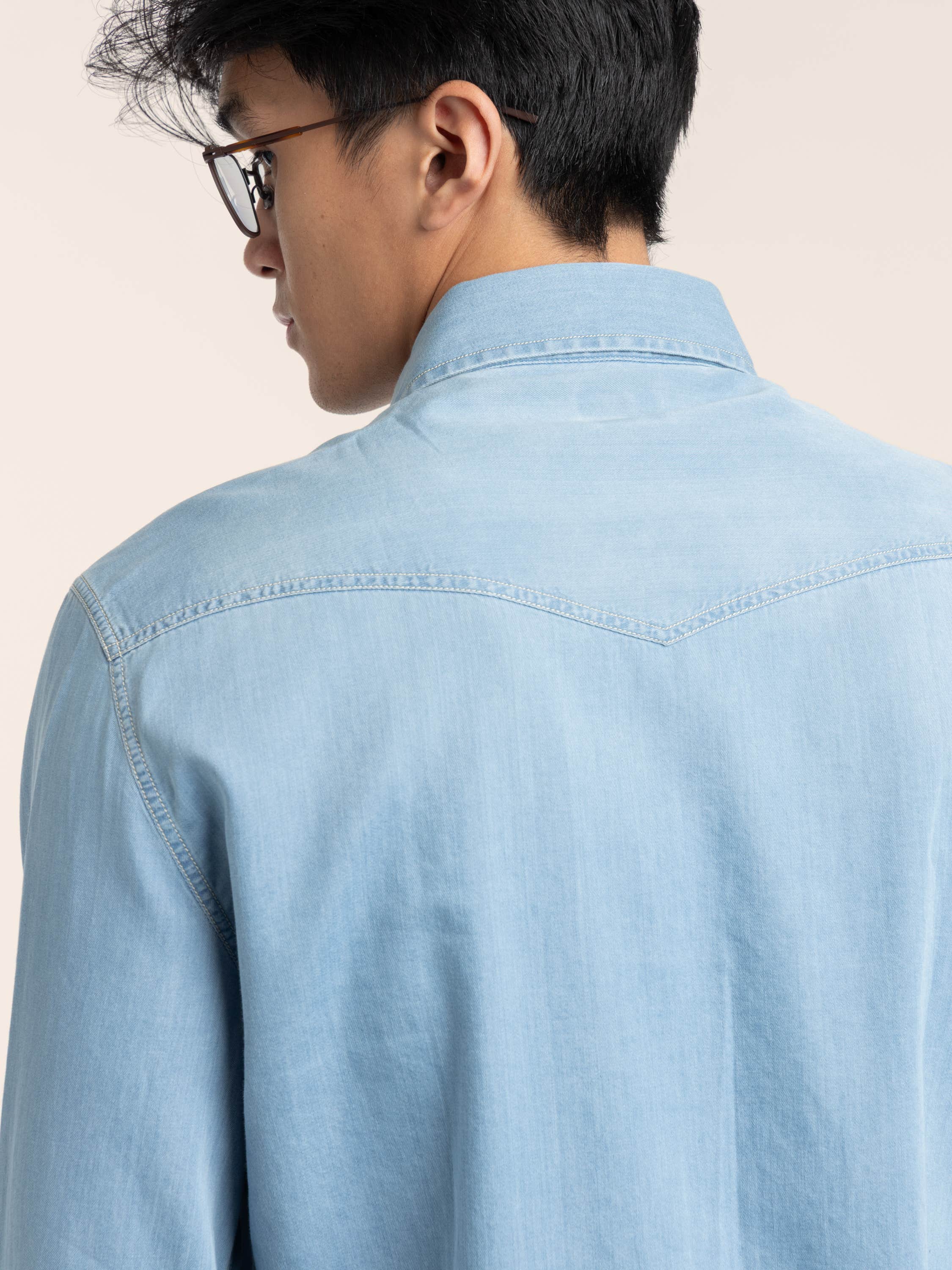 Light Blue Denim Easy Western Shirt