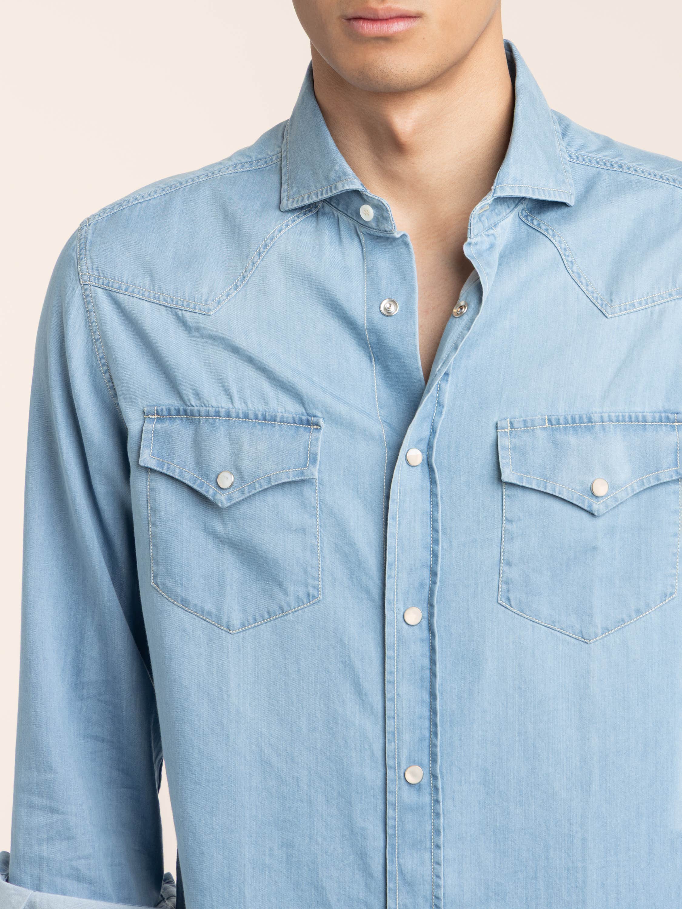 Light Blue Denim Easy Western Shirt