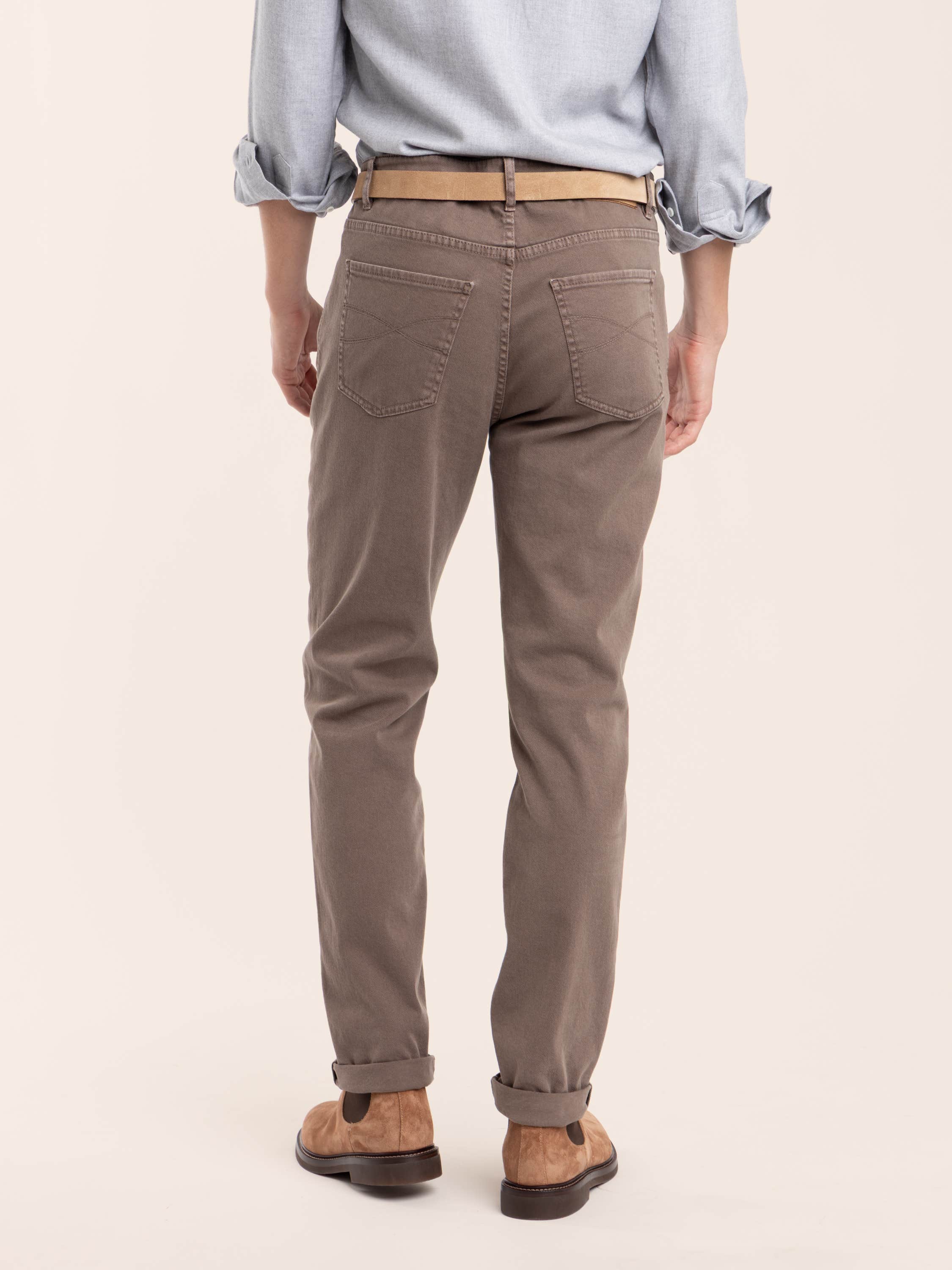 Light Brown Garment-Dyed Fit Five-Pocket Denim Trouser