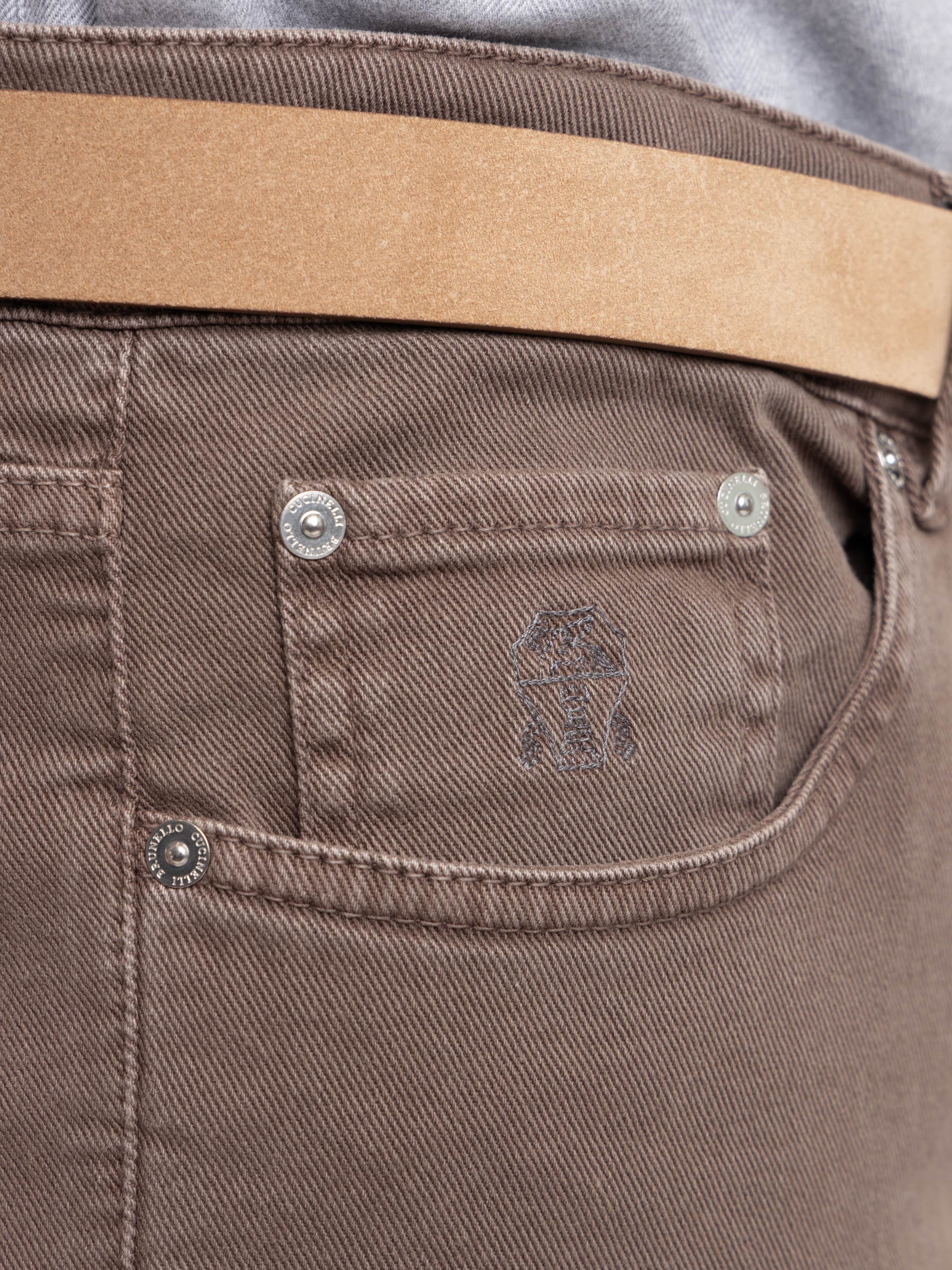 Light Brown Garment-Dyed Fit Five-Pocket Denim Trouser