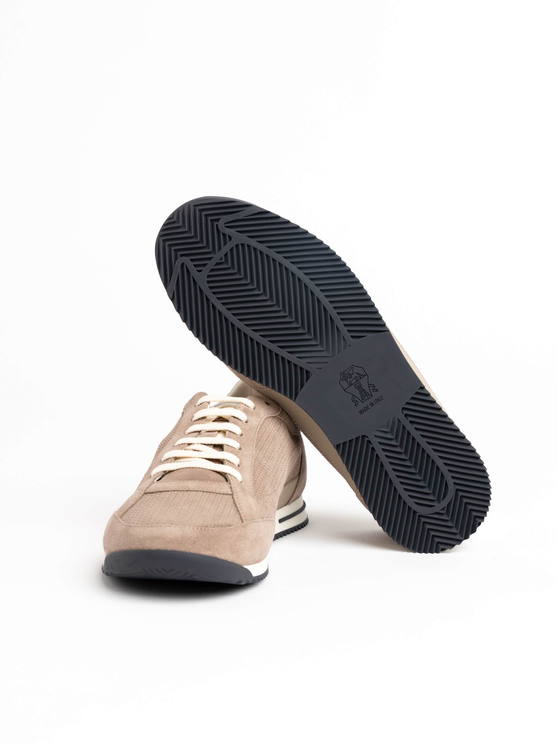 Light Brown Panelled Suede Sneakers