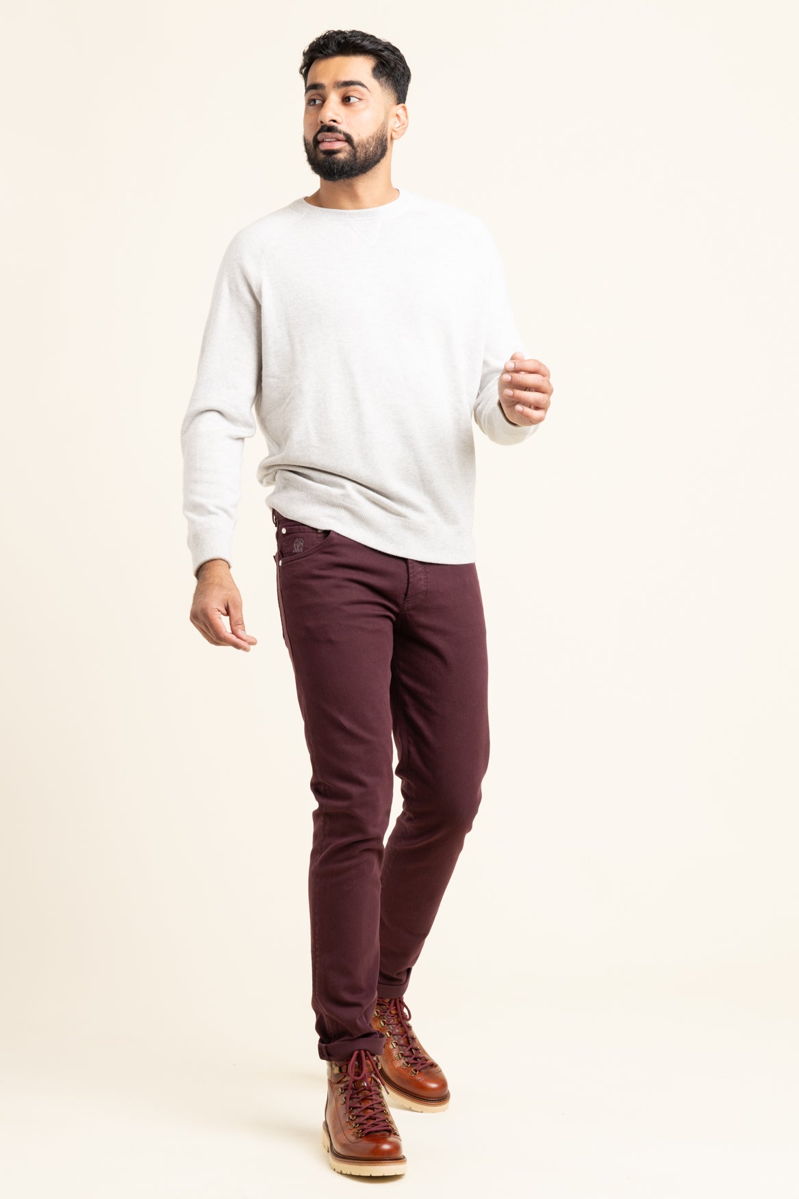 Men's Burgundy Cotton Comfort Trousers - 40 Colori