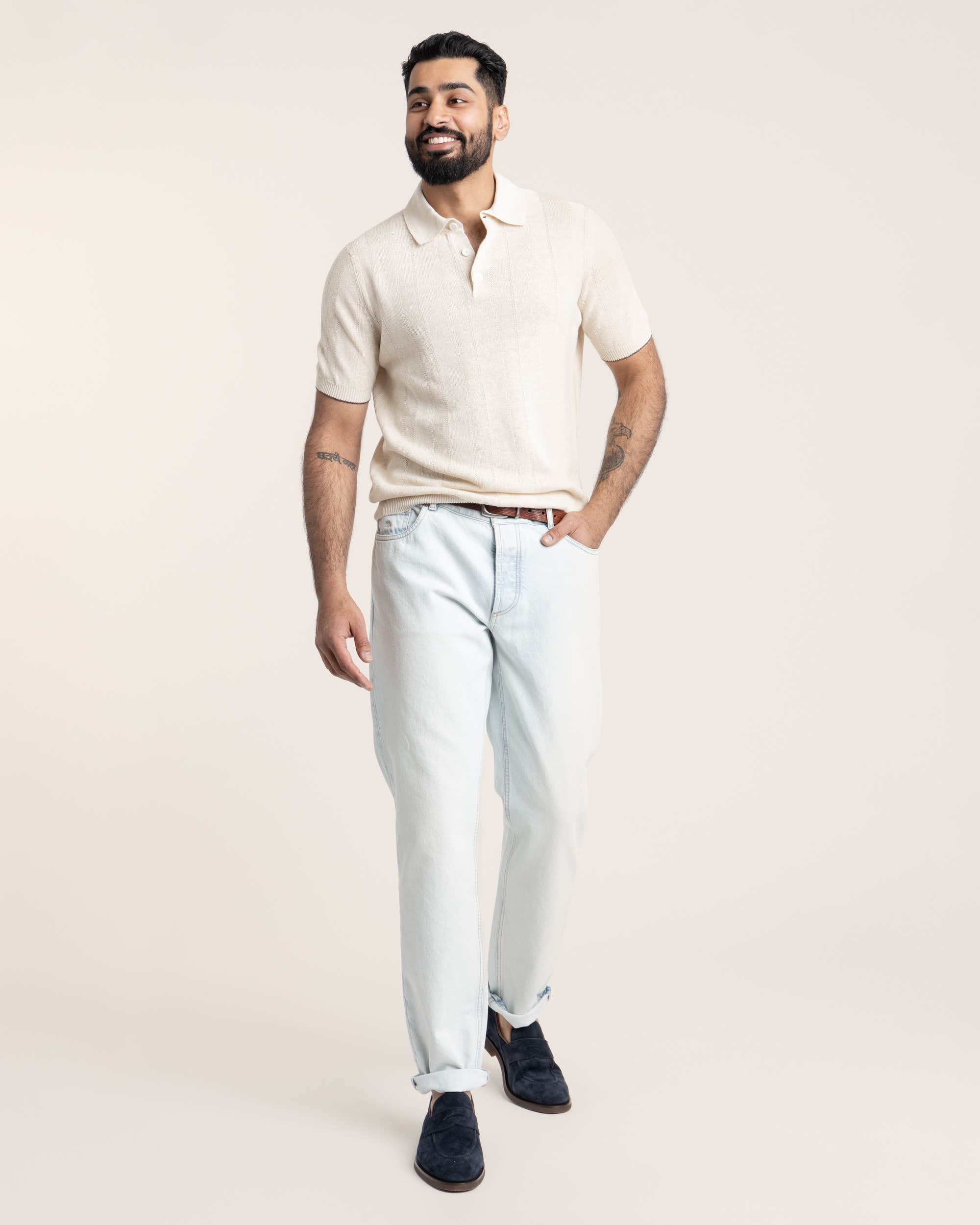 Linen and Cotton Wide Rib Knit Polo