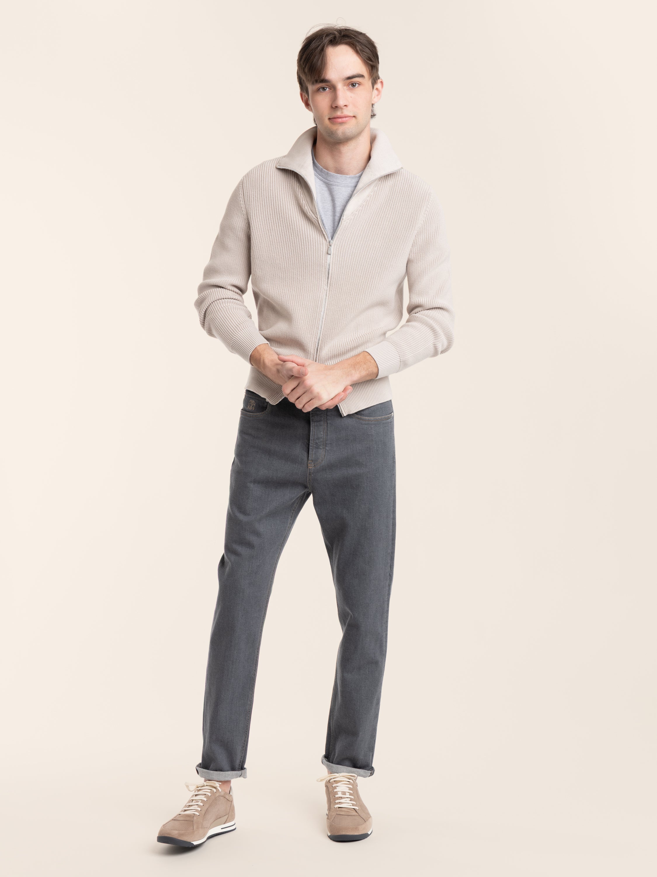 Malfilé Cotton English Rib Cardigan with Raglan Sleeves and Zipper