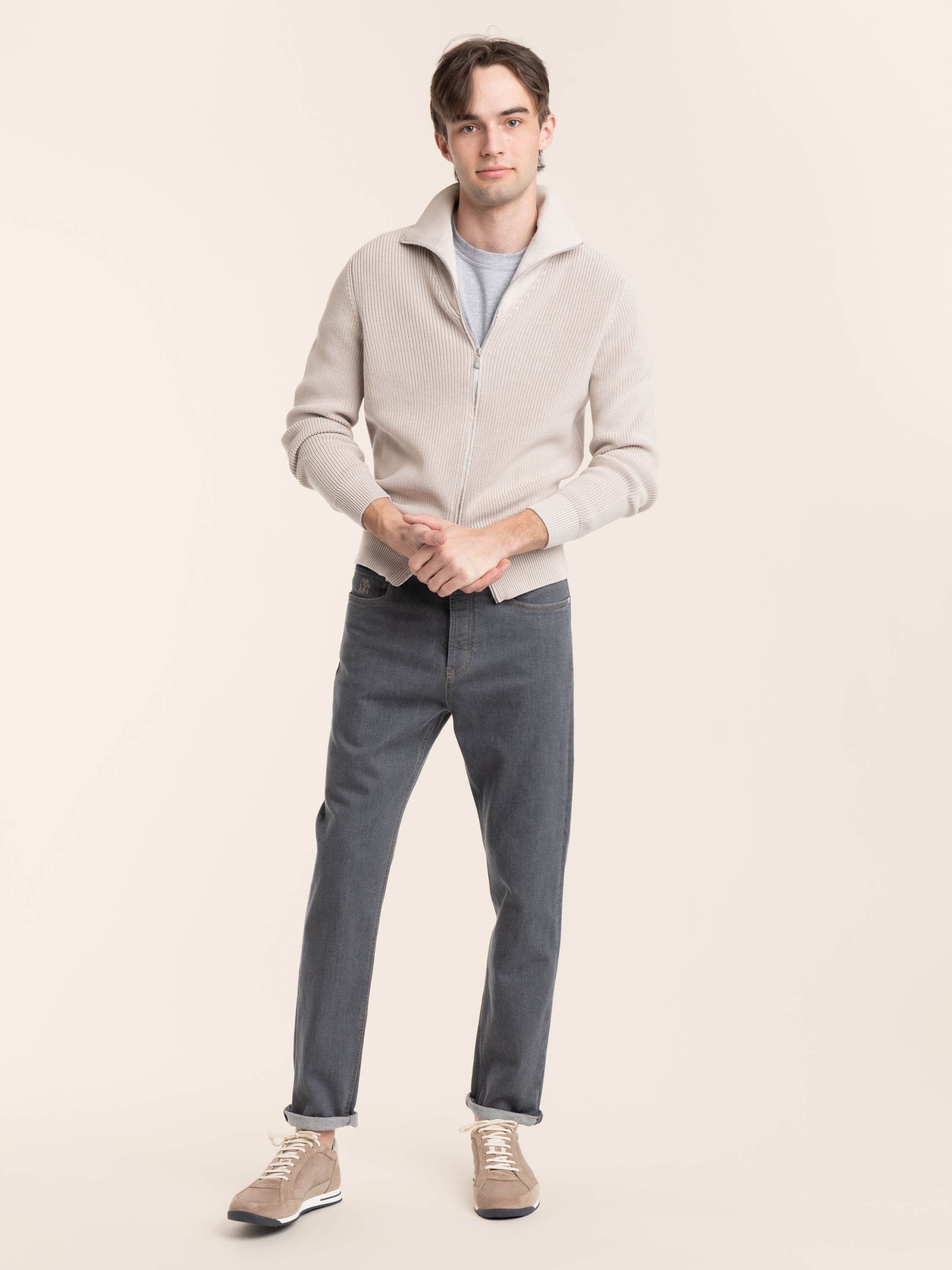 Malfilé Cotton English Rib Cardigan with Raglan Sleeves and Zipper