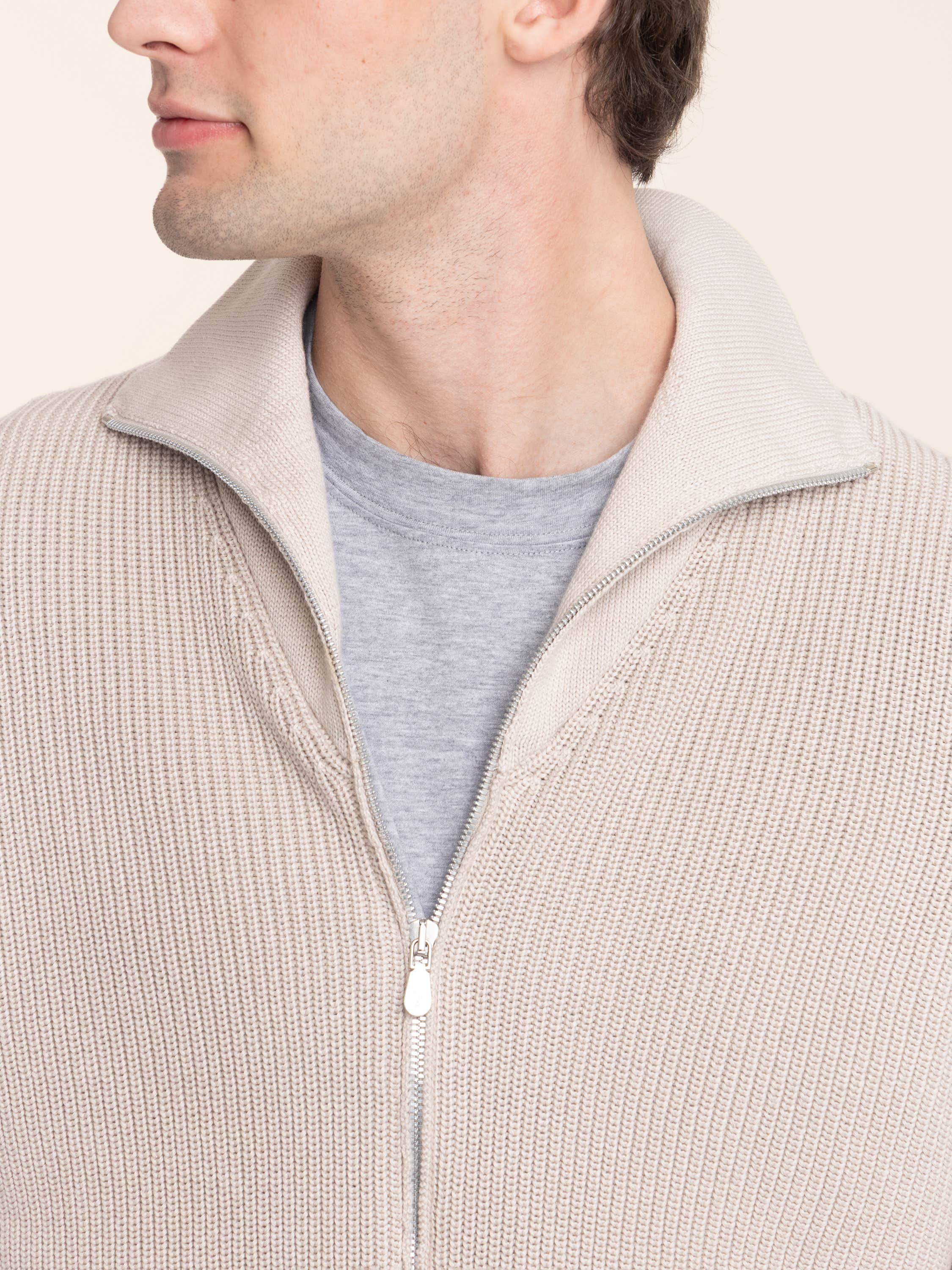 Malfilé Cotton English Rib Cardigan with Raglan Sleeves and Zipper