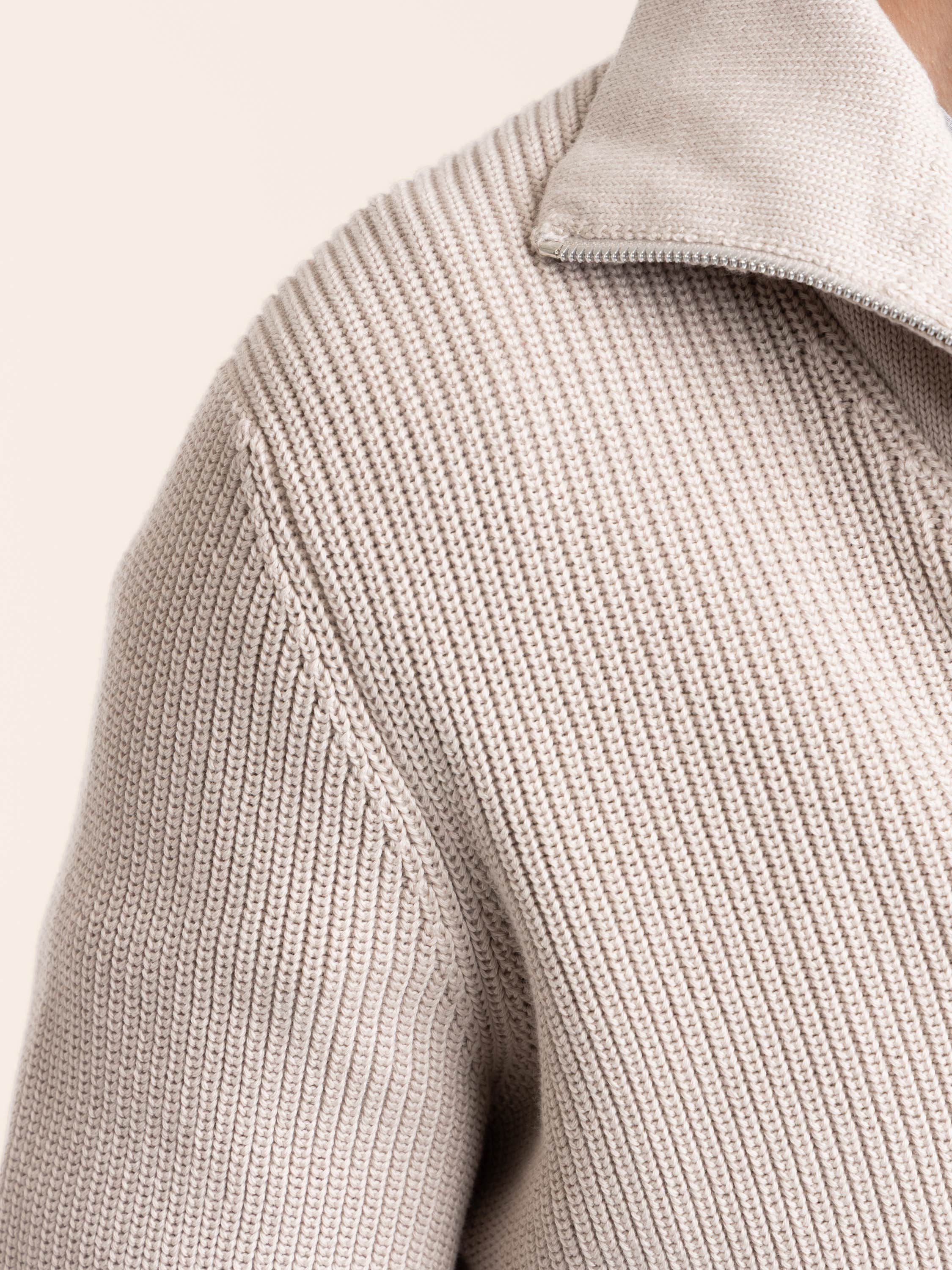 Malfilé Cotton English Rib Cardigan with Raglan Sleeves and Zipper