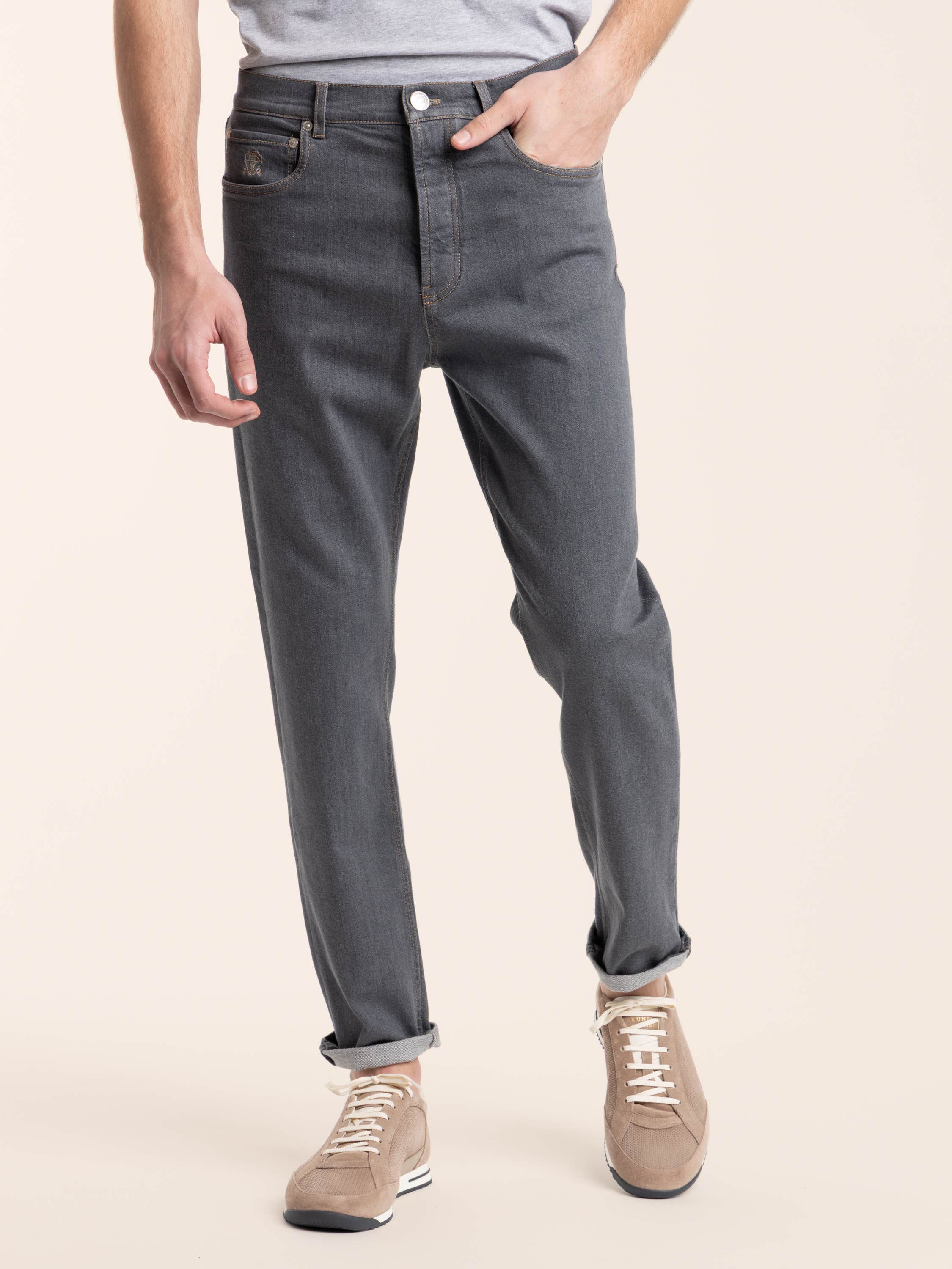 Medium Grey Iconic Fit Five-Pocket Comfort Denim Trousers