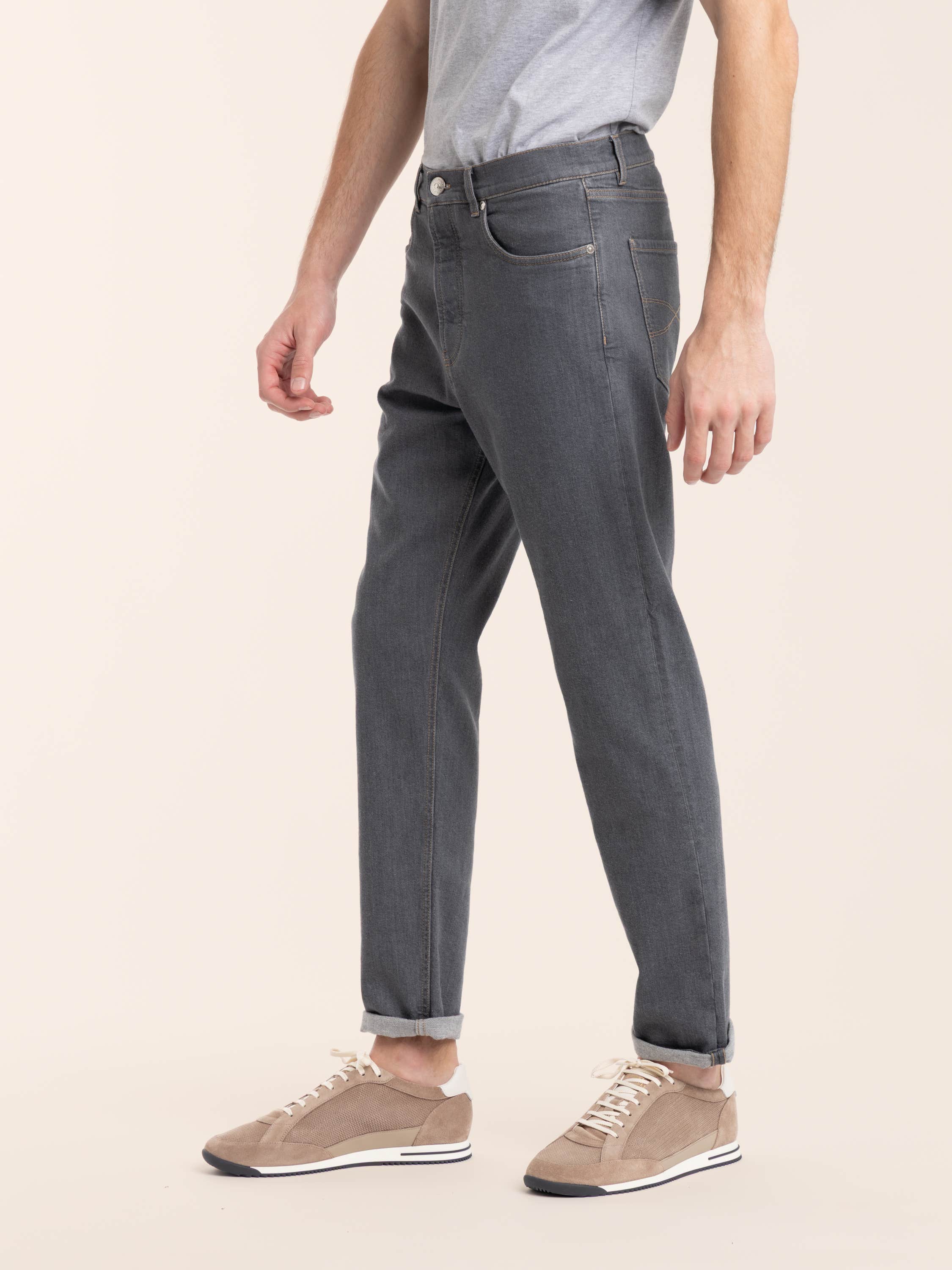 Medium Grey Iconic Fit Five-Pocket Comfort Denim Trousers