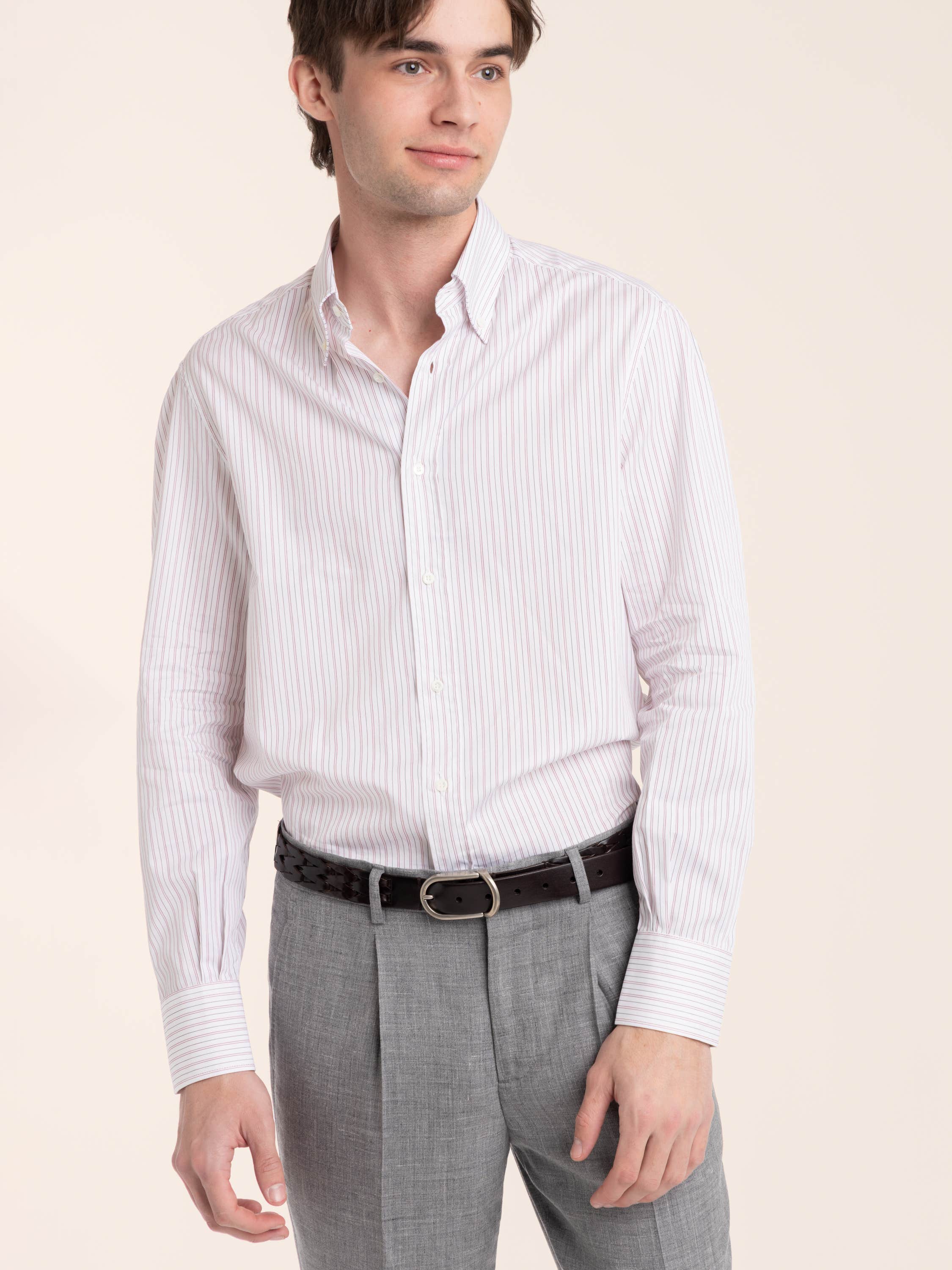 Multistripe Poplin Shirt with Button-down Collar