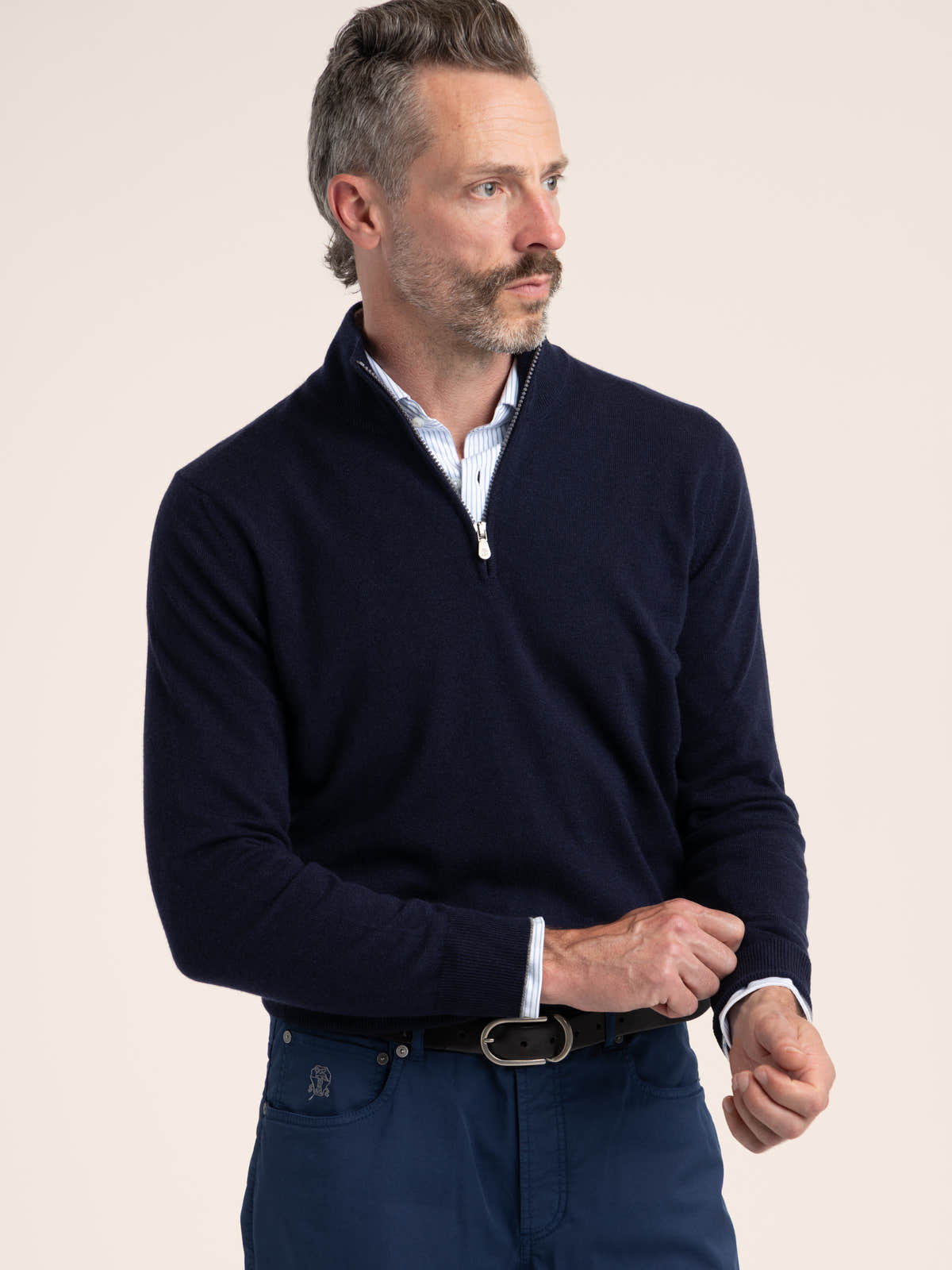 Navy Cashmere Half-Zip Sweater