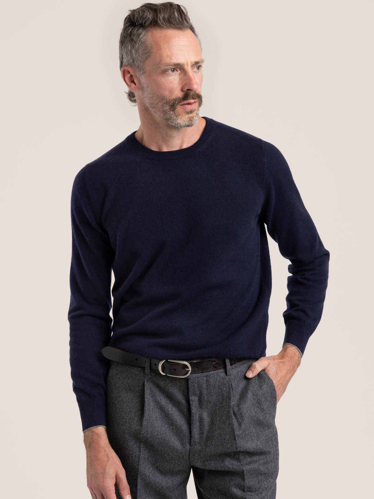 Navy Crew-Neck Cashmere Sweater