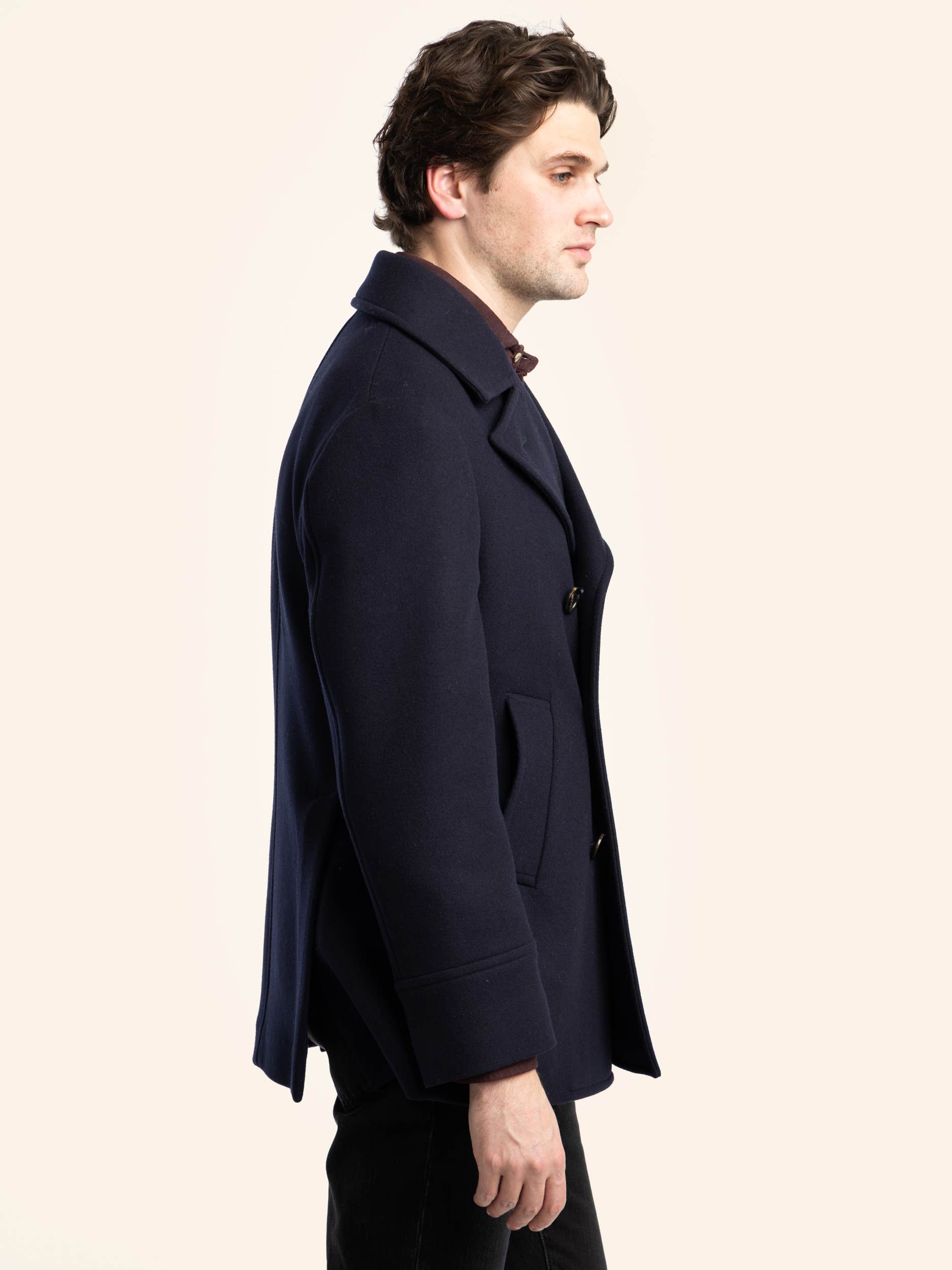 Navy Long-Sleeved Double-Breasted Coat