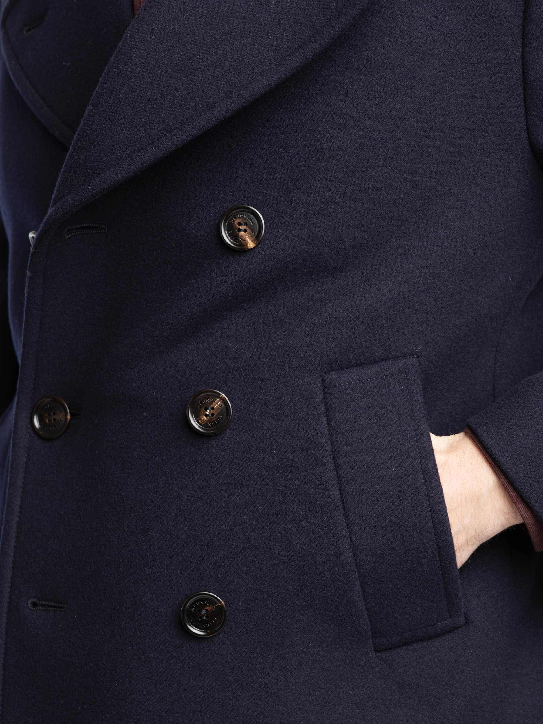 Navy Long-Sleeved Double-Breasted Coat