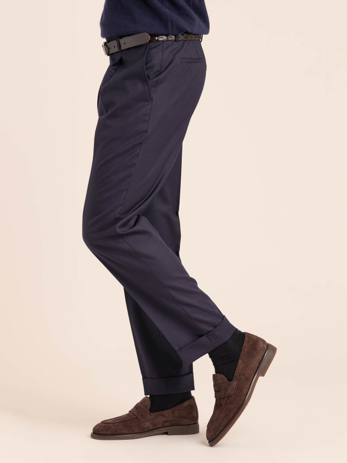 Navy Wool Pleated Trousers