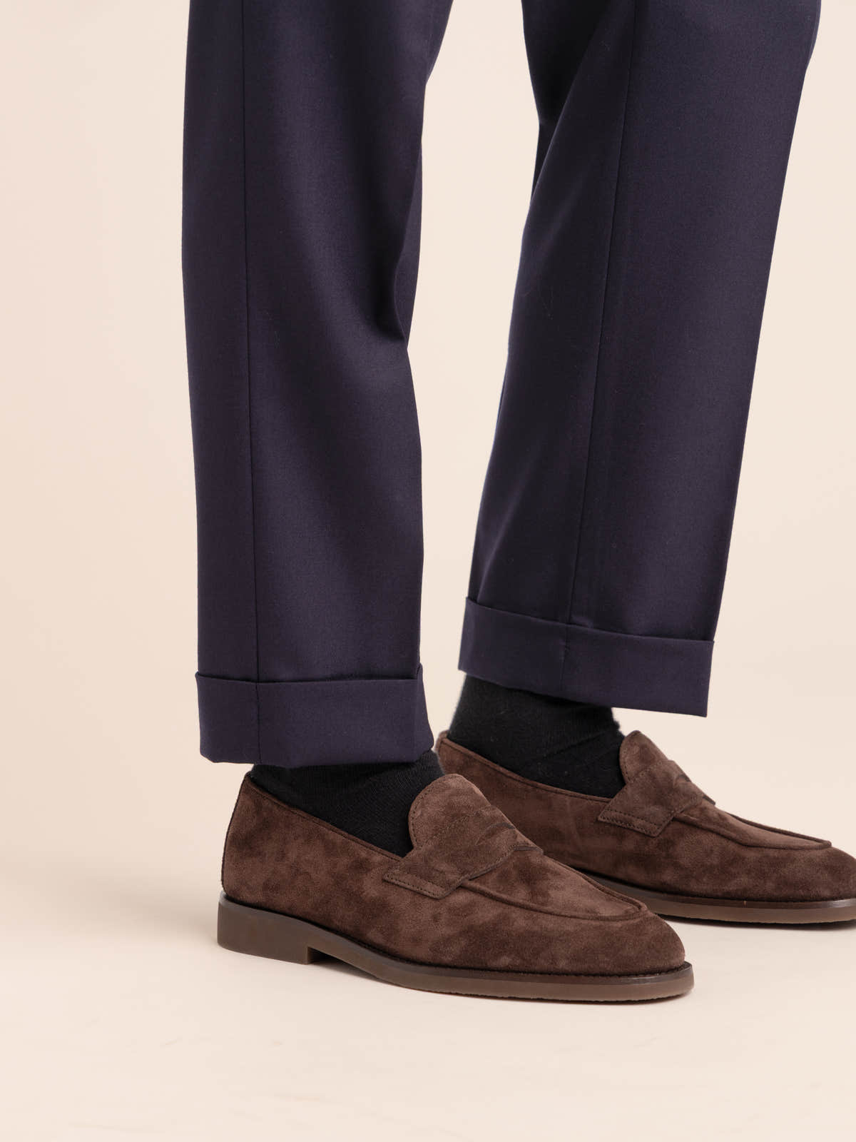 Navy Wool Pleated Trousers