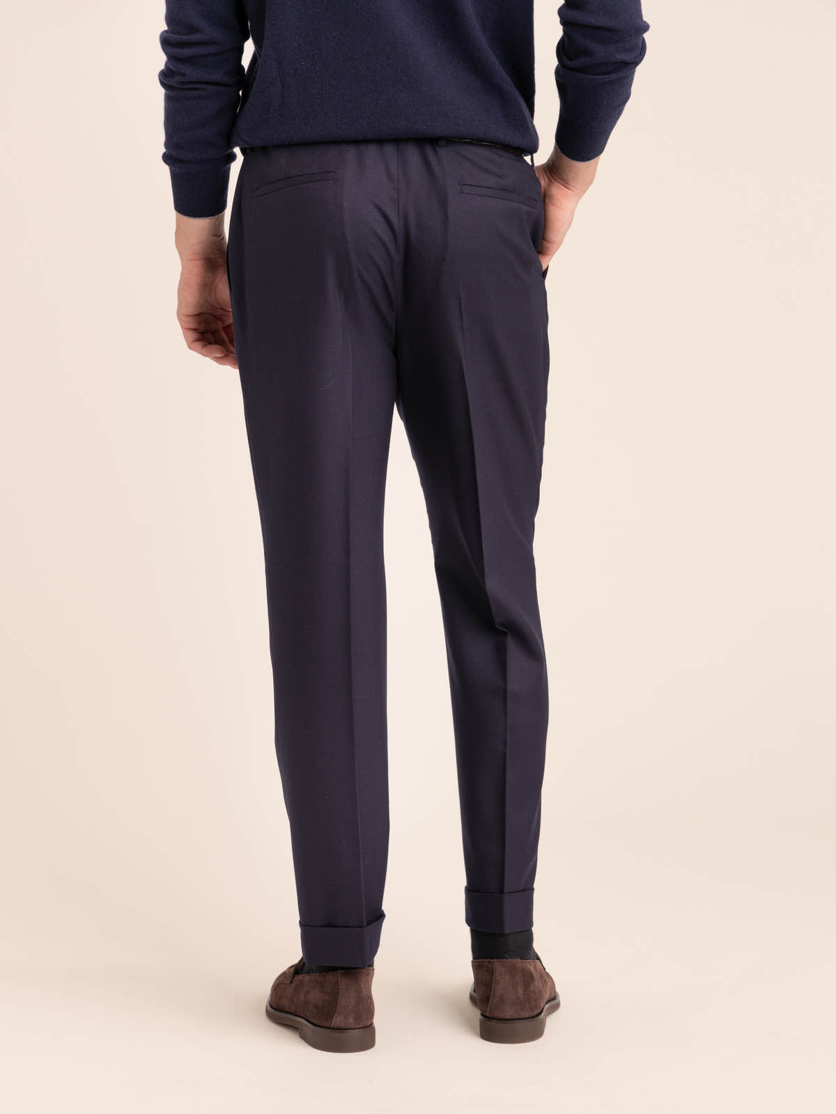 Navy Wool Pleated Trousers