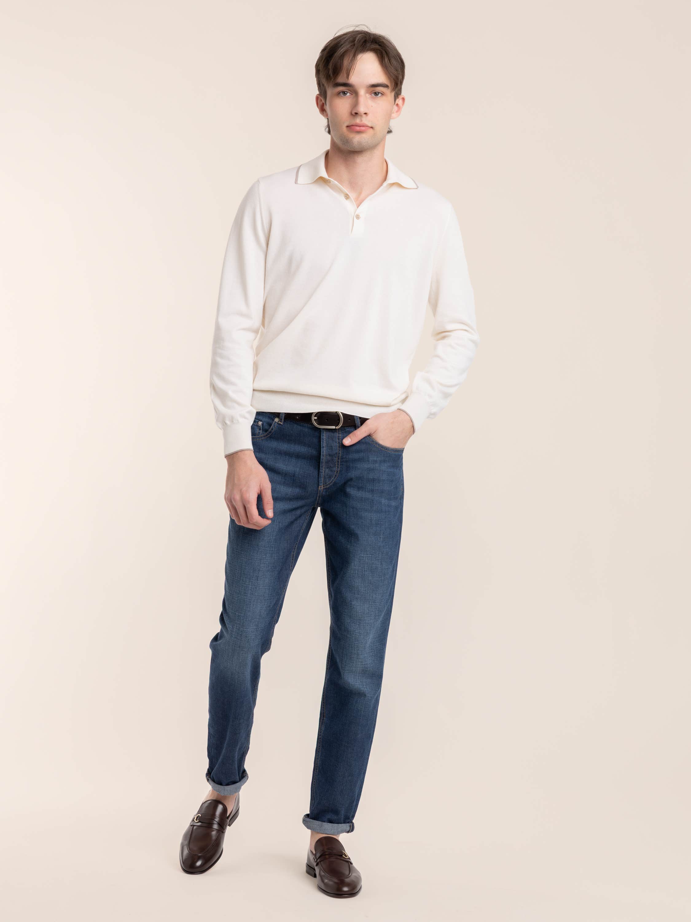 Panama White Sea Island Cotton and Cashmere Lightweight Knit Polo