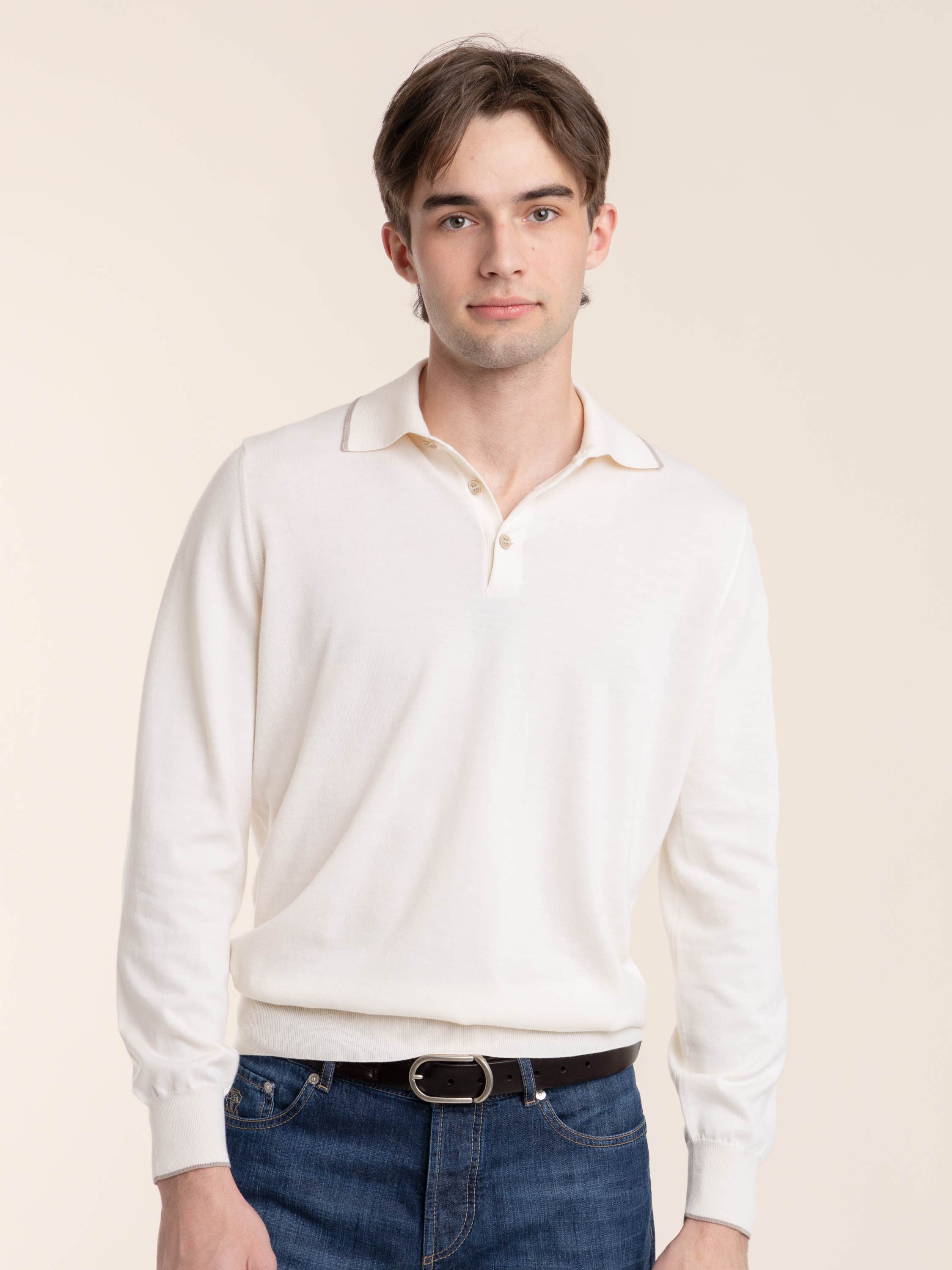 Panama White Sea Island Cotton and Cashmere Lightweight Knit Polo