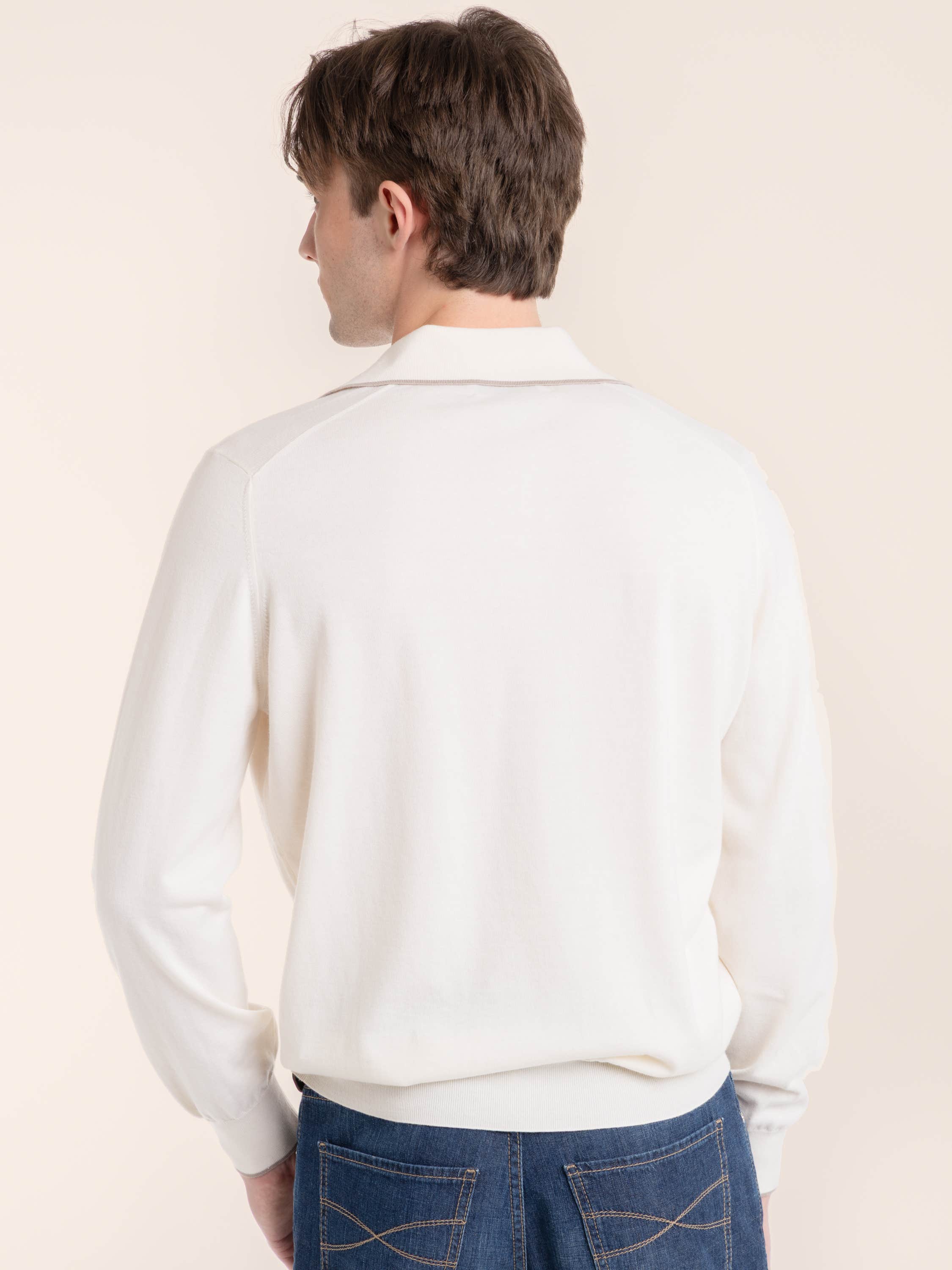 Panama White Sea Island Cotton and Cashmere Lightweight Knit Polo