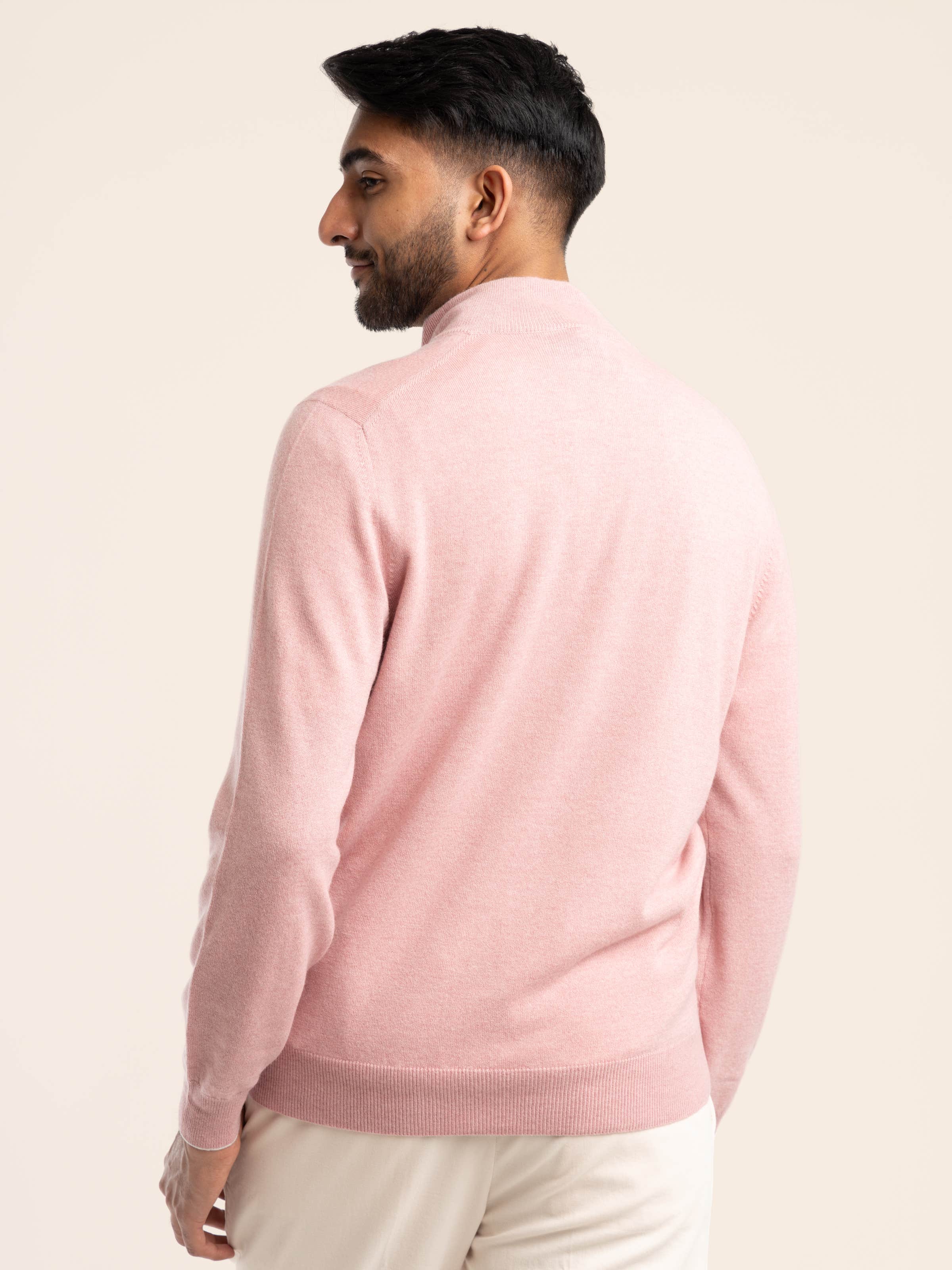 Pink Cashmere Turtleneck Quarter Zip Sweater