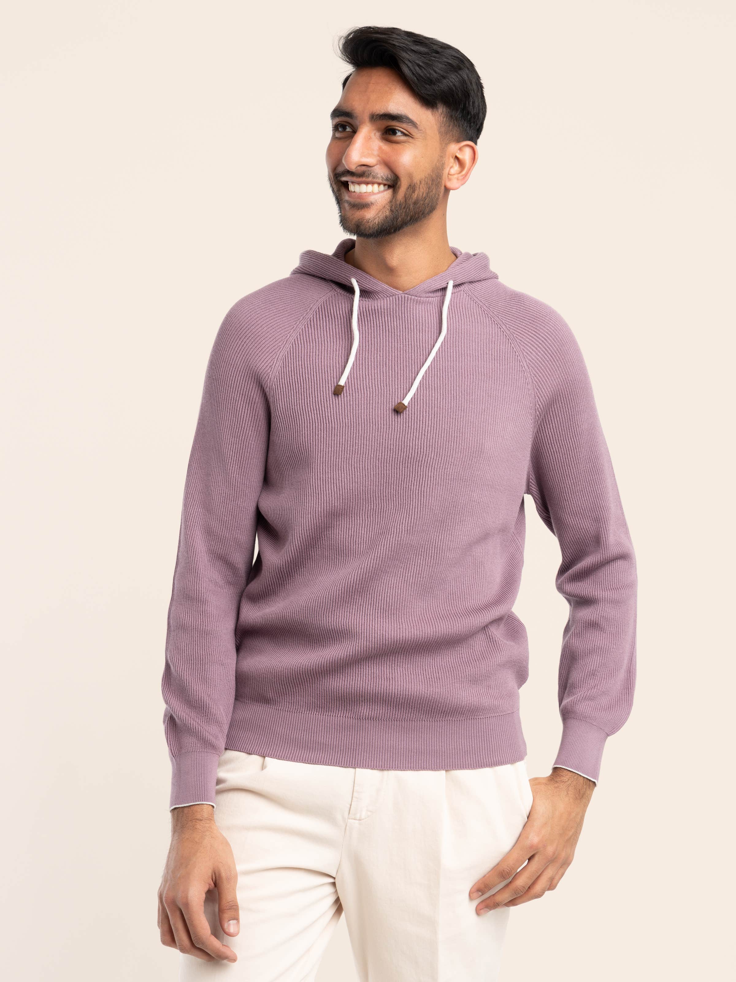 Purple Cotton English Rib Hooded Sweater