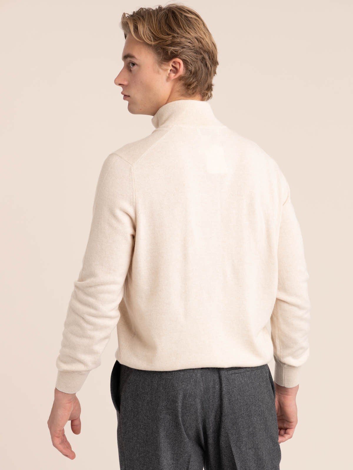 Sand Cashmere Sweater Whit Half Zip
