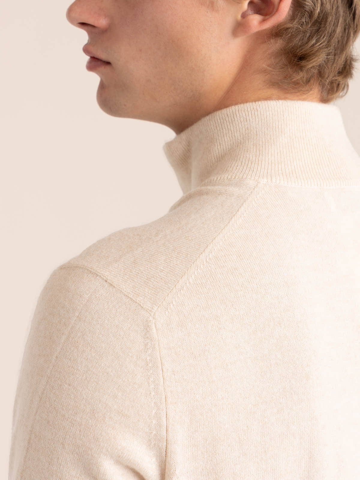 Sand Cashmere Sweater Whit Half Zip